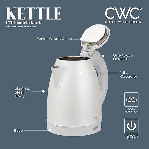 Miniatura 3 de COOK WITH COLOR Hervidor eléctrico - Hervidor rápido, diseño elegante y características de seguridad - Ideal para rápida y fácil, crema de acero