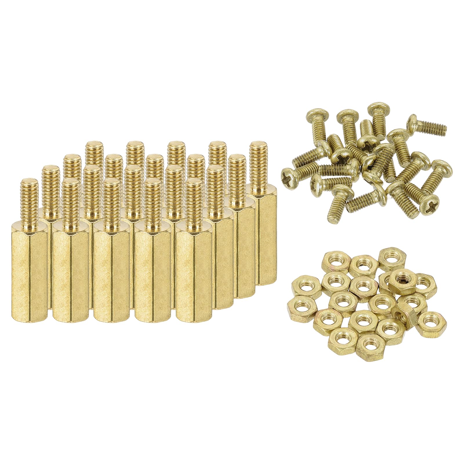 sourcing map M2.5 Male Brass Hex Spacer Standoffs Screws Nuts, 20 Set Hex Column Screw Nut Assortment Kit M2.5 * 14+6 Threaded Standoff for Raspberry Pi PCB Motherboard DIY โ image 1