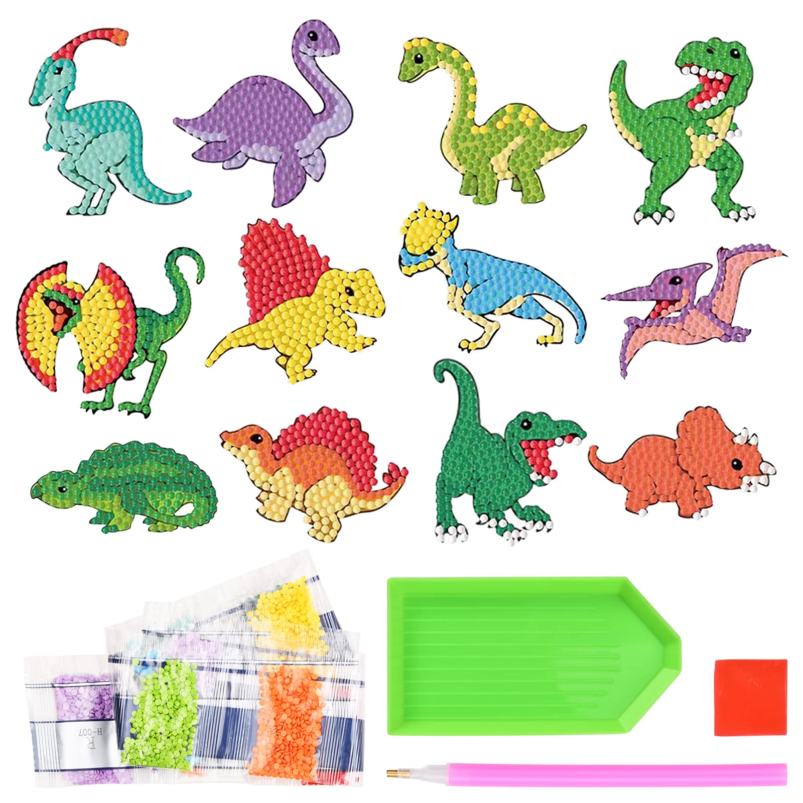 Kit Diamond Painting Dinosauro Per Bambini - 21 Pezzi, Portachiavi E Adesivi DIY - Foto 10