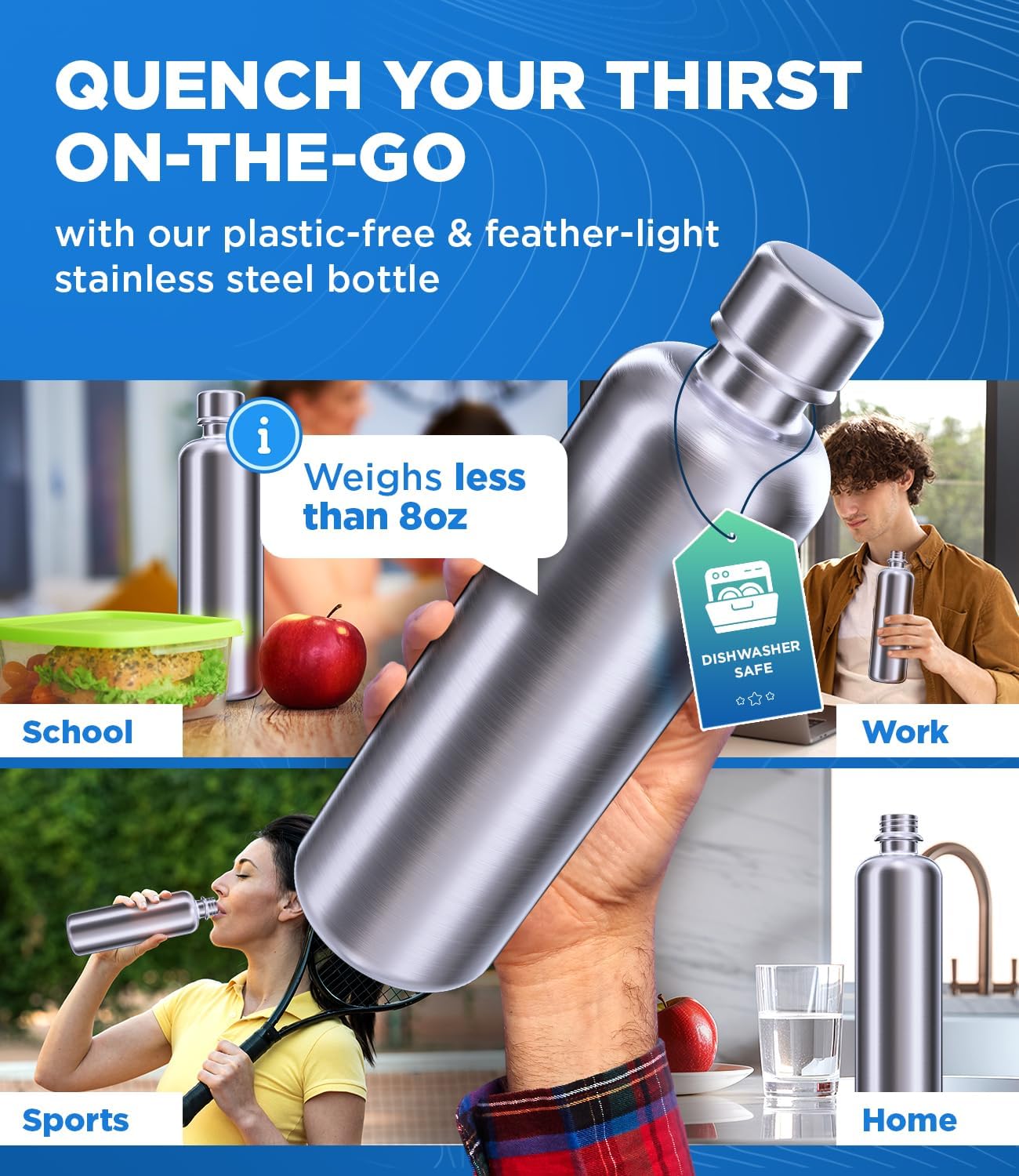 Soda Stream Bottle 25oz Stainless Steel Water Bottle Replacement for Sodastream Terra, Fizzi, Art - Leak-Proof Dishwasher Safe Plastic Free Metal Sodastream Bottles - Image 4