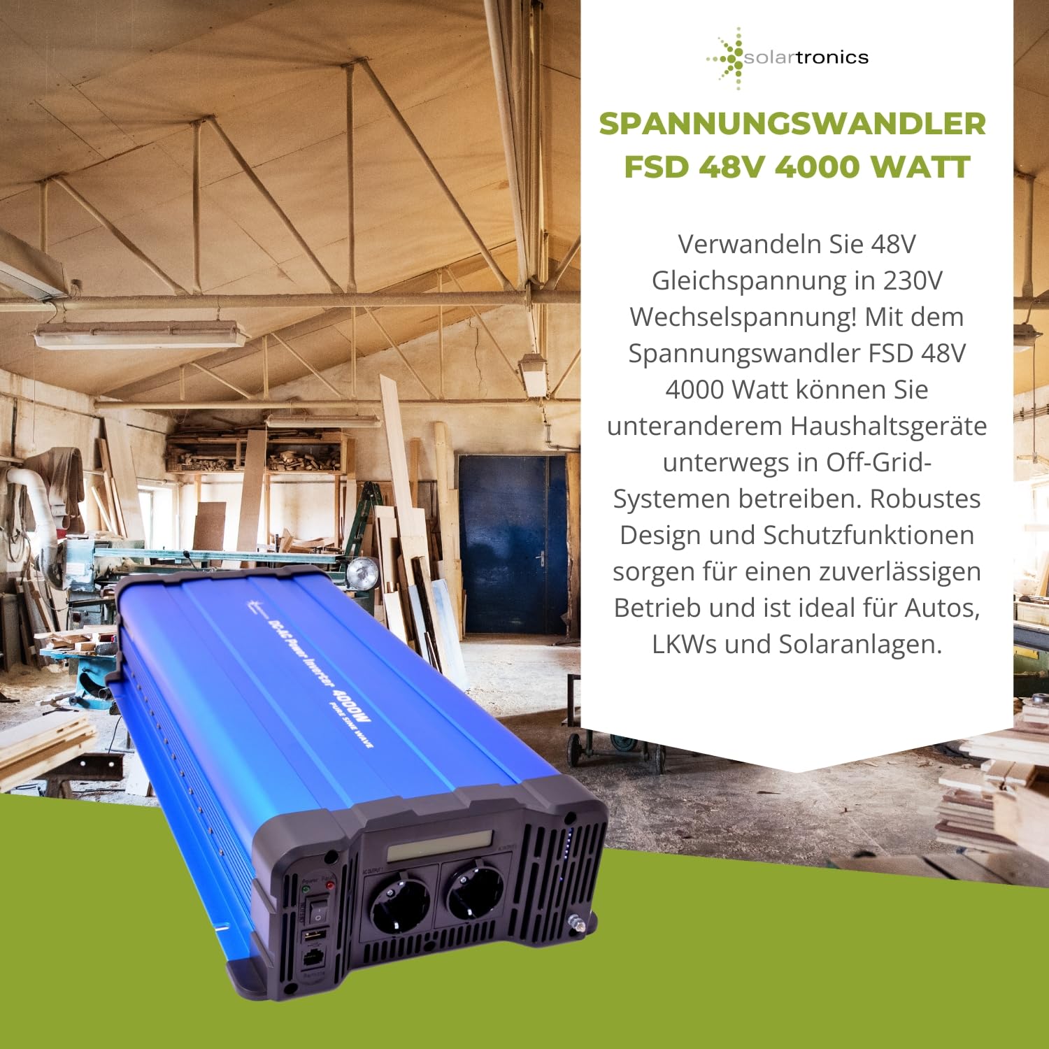 Solartronics Przetwornica napięcia FS4000D 48V 230V 4000 W Reiner Sinus NIEBIESKI z wyświetlaczem