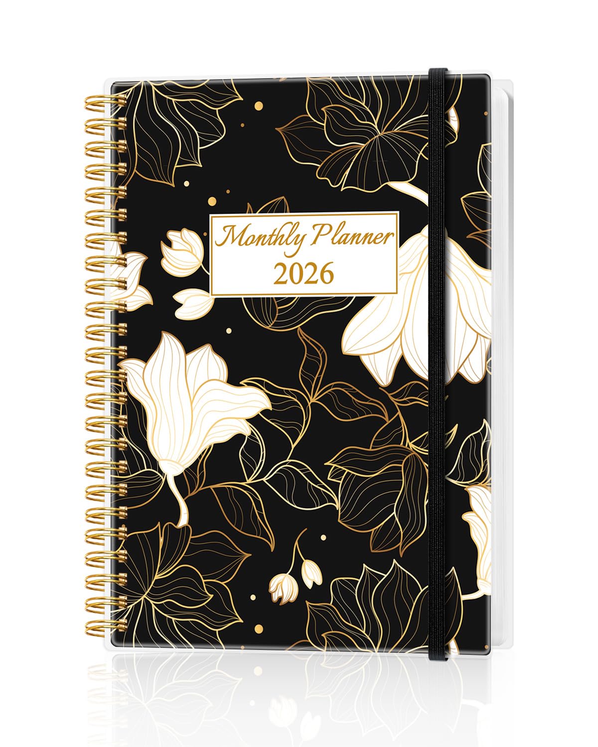 Monthly Planner 2026 - Monthly Calendar from January 2026 to December 2026, 2026 Planner with Inner Pocket, Elastic Band, 5.8" x 8.5", White Gold
