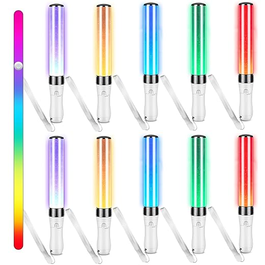 Lewtemi 2 Pcs K-pop Lightstick LED Glow Sticks 15 Color Reusable Concert Stick, Manual and Automatic Mode, Idol Flashing Glowsticks Wotagei Party Supplies for Raves Emergency Camping New Year