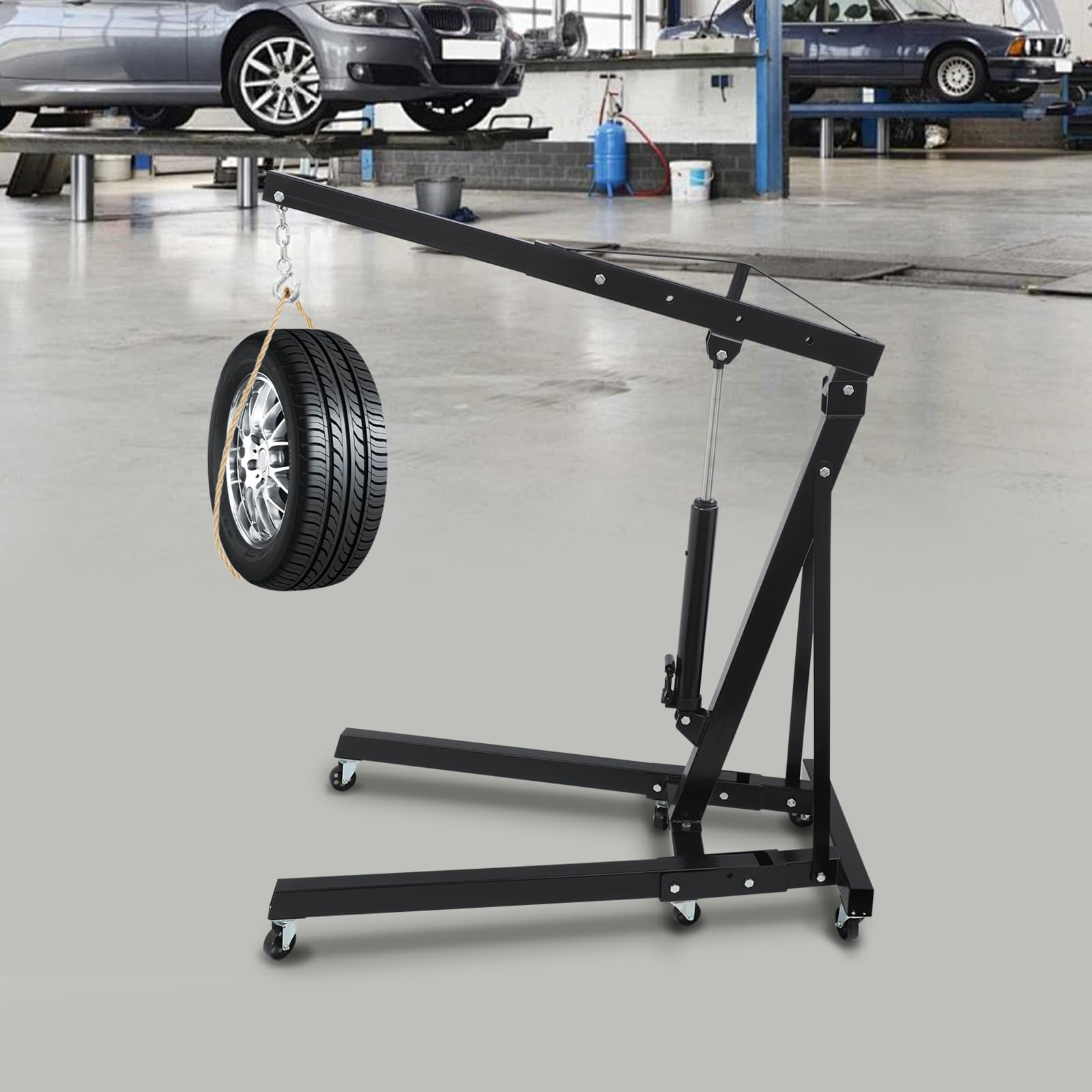 Werkstattkran, Hydraulisch Betrieben Motorkran für Autoreparatur Werkstatt | 2T 0-210CM Hubhöhe Vierstufiger Ausleger Kohlenstoffstahl Klappbar Motorheber für Garage LKW Getriebereparatur