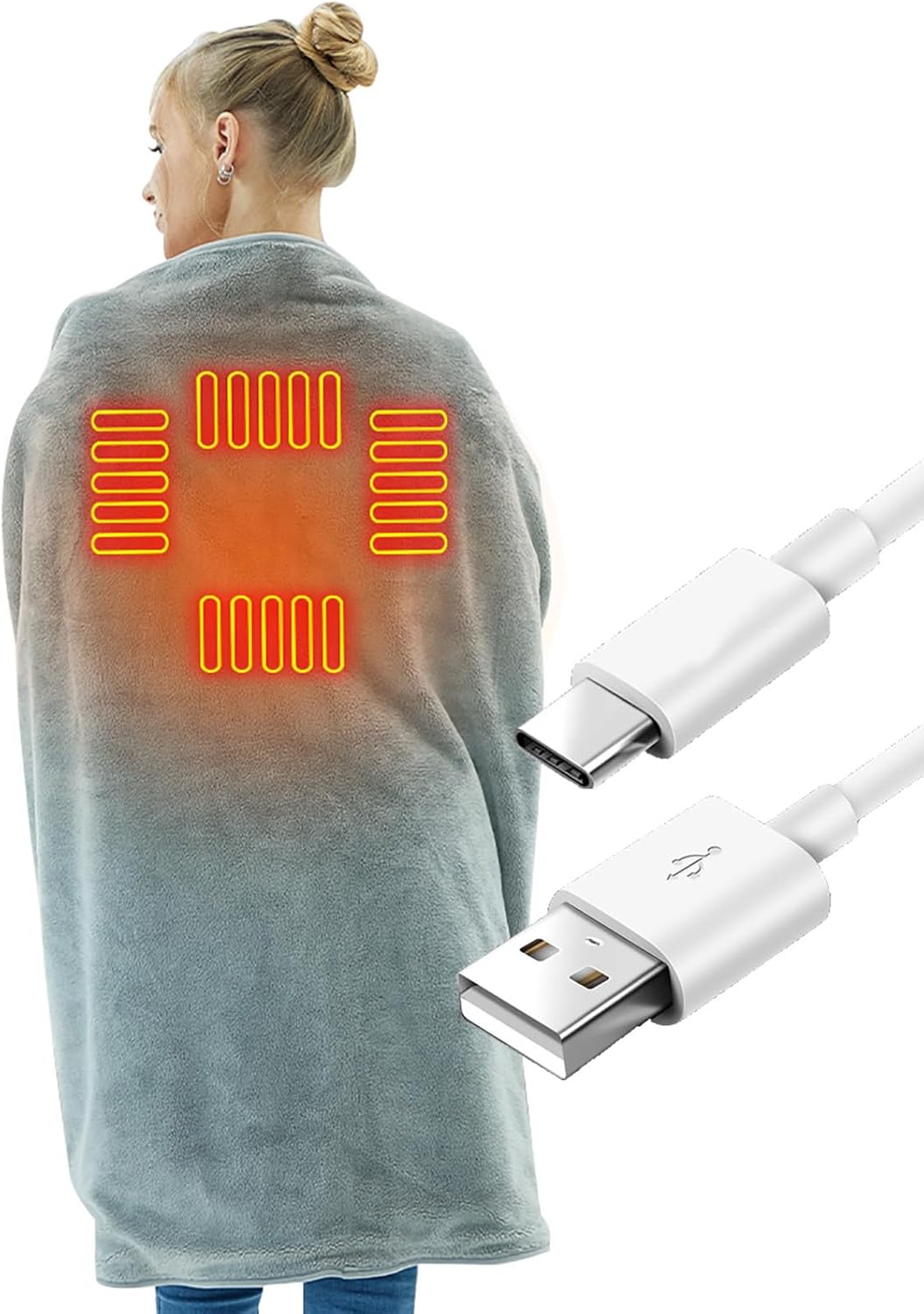 USB Heated Blanket Throw Cordless,USB Rechargeable Flannel