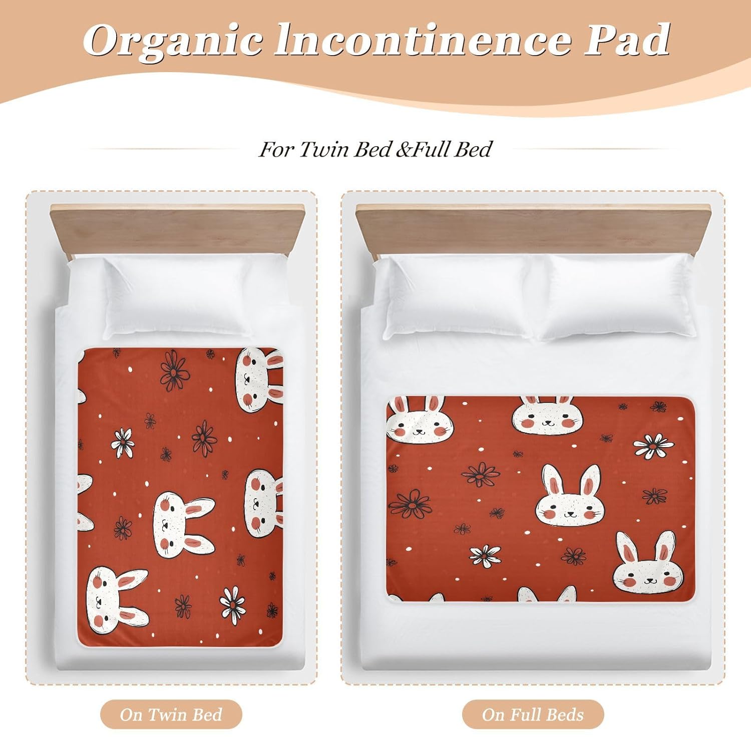 Bunny Faces and Flowers Change Mat, Diaper Changing Pads for Baby, 3Layers Waterproof Change Pad Foldable Absorbent Mats for Women, Reusable Incontinence Underpads for Patient 34''x52''