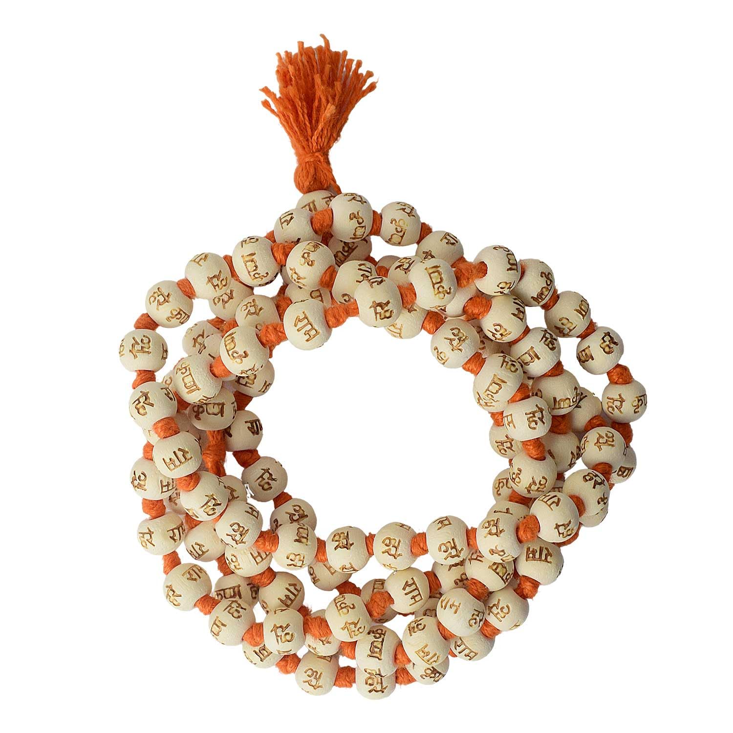 SATVIK White Tulsi Wood Carving of Hare Ram Hare Krishna Carving on White japa mala 108+1 Beads Japa Isckon Mala Devotional Jaap Mala Tulsi Wooden Chain (Hare Ram Hare Krishna)-image-49