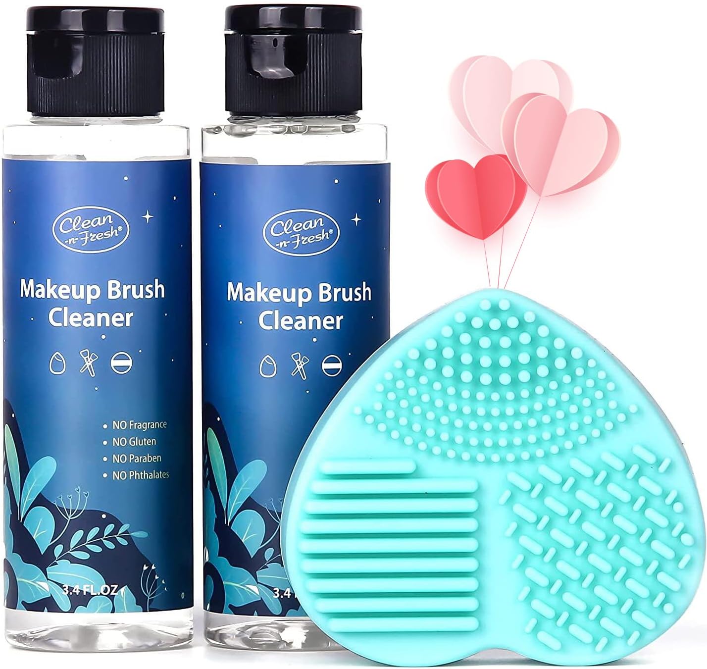 Clean-n-Fresh Makeup Brush Cleaner Set For Brushes, Sponge and Puff 6.8 Fl Oz, 2-Pack Deep Cleaning Washing Cleanser Shampoo With a Cleaning Mat, Gentle Wash