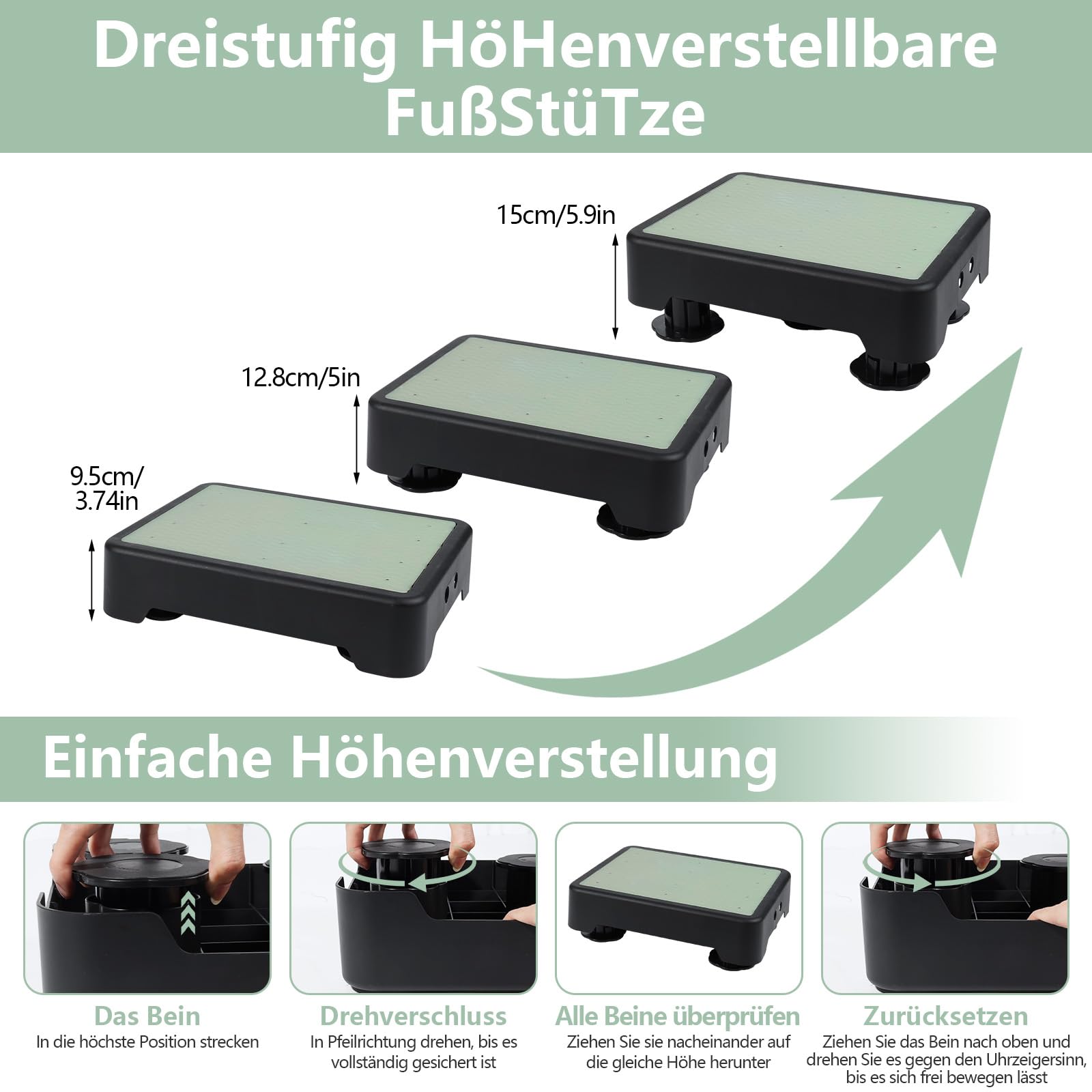 rutschfest Halbstufe, 3-Stufig Höhenverstellbarer Trittstufe mit Nachleuchtende, Tragbare Tritthocker Bis 200 kg, Treppenhilfe für Senioren, Step Hocker für Bad, Auto, Wohnwagen, Outdoor