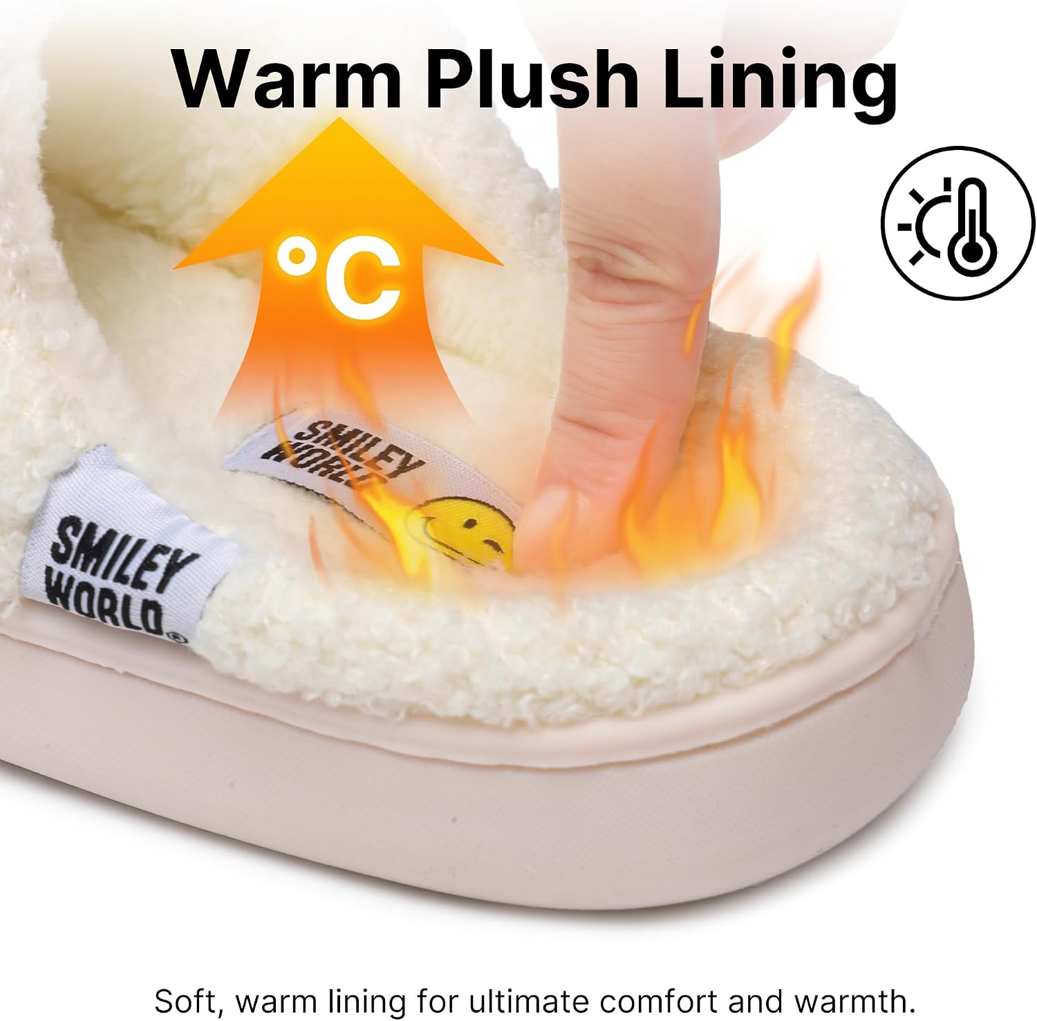 SMILEYWORLD® Kids Slippers丨Boys Girls Smiley Face House Slippers丨Winter Warm Soft Plush Indoor Outdoor Memory Foam Fuzzy Flat Slides丨Comfy Slip-on Shoes