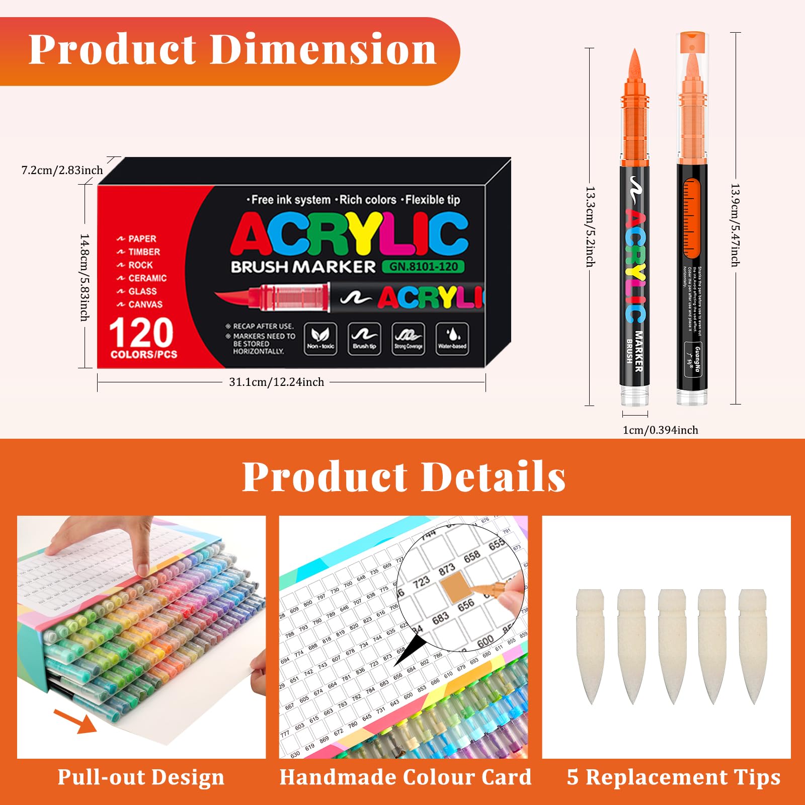 Funnasting 120 Farben Acrylstifte, Weiche Pinselspitze Acrylmarker, Acrylstifte Set für Steine Wasserfest, Färbung, Glas, Stoff, Ei und DIY-Handwerk