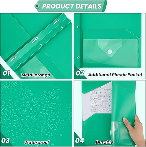 Miniatura 3 de Carpetas de plástico con 2 bolsillos adicionales, 24 piezas, con 2 bolsillos, resistentes con puntas, sujetadores y etiqueta para escribir para la