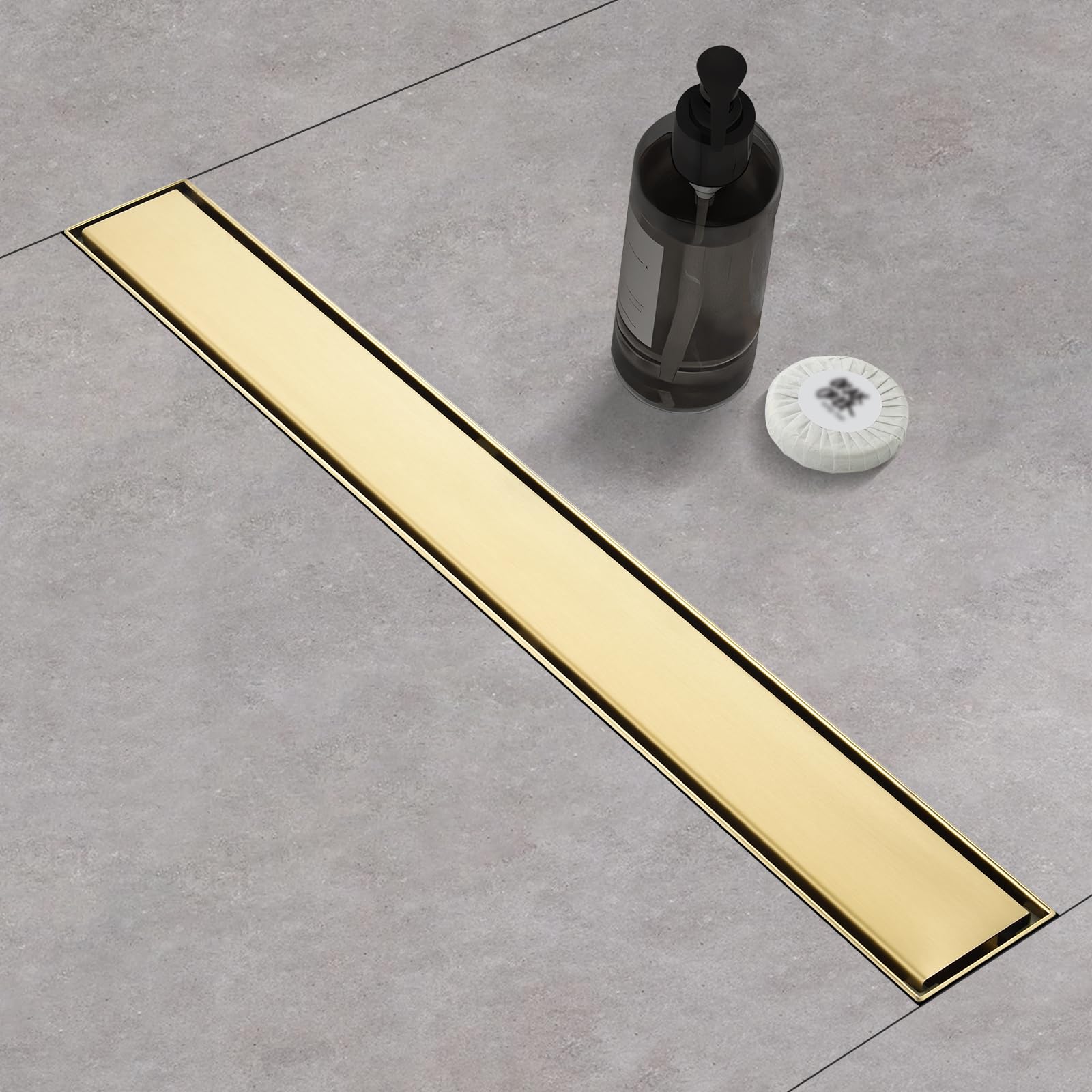 48‑Inch Linear Shower Drain, Brushed Gold Tile‑Insert Panel