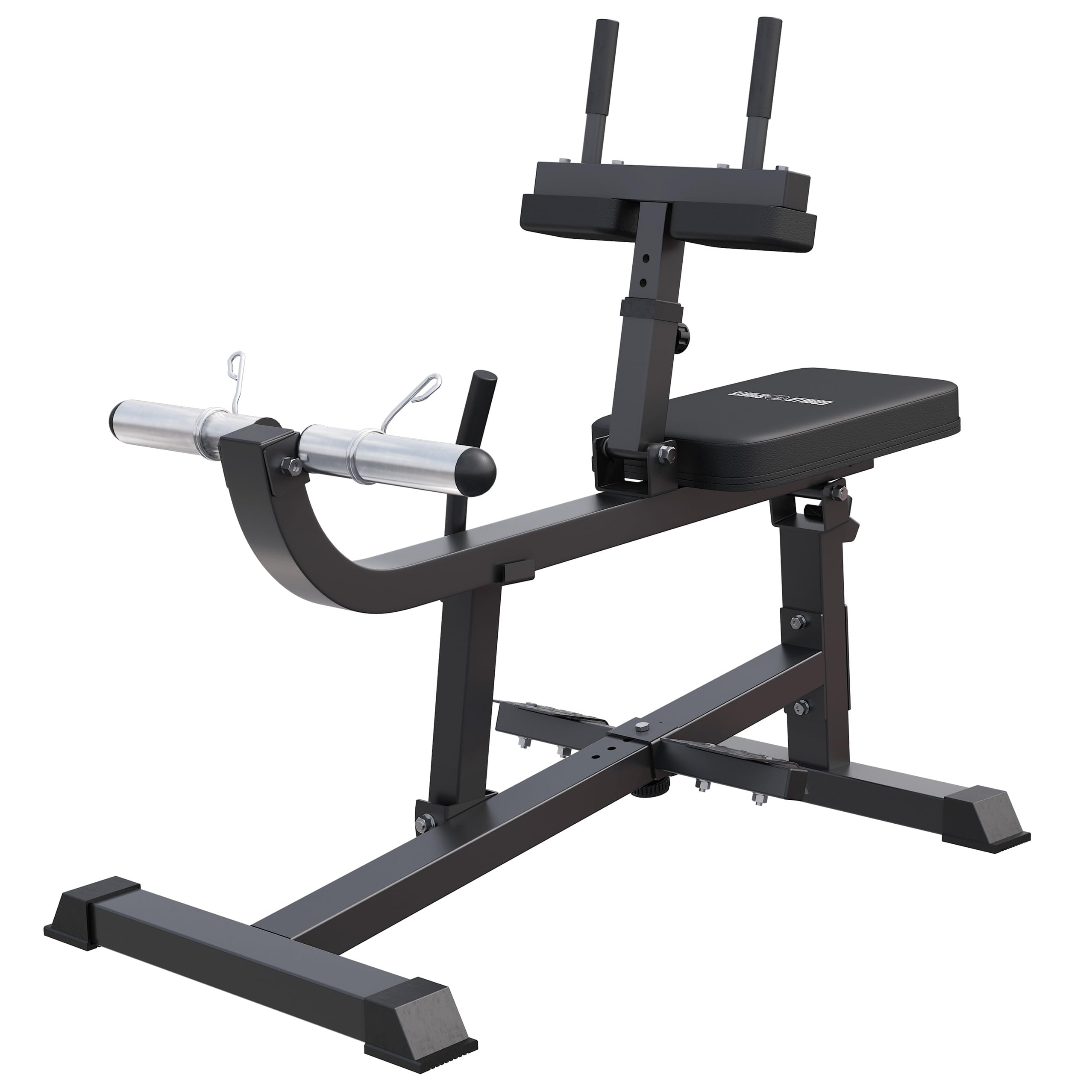 Gorilla Sports® Panca per Polpacci - 126 x 61 x 100 cm, Regolabile in Altezza in 5 Posizioni, con Supporto per Dischi Pesi da 30mm e 50mm, 2 Chiusure a Molla, Nero - Calf Machine, Palestra, Fitness