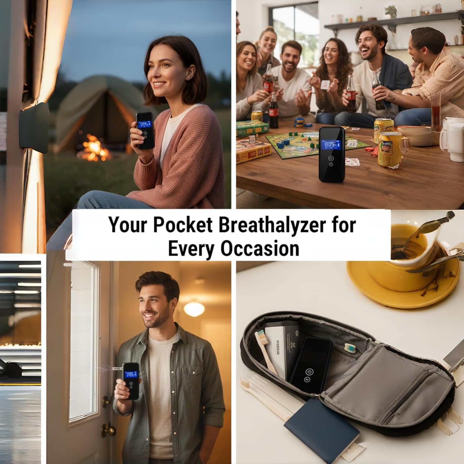 Breathalyzer Portable Mini Pocket Alcohol Tester High Accuracy Personal and Home Use Breathalyzers with Digital Display Fast Results for Alcohol Testing at Home (16 Mouthpieces for Sharing)