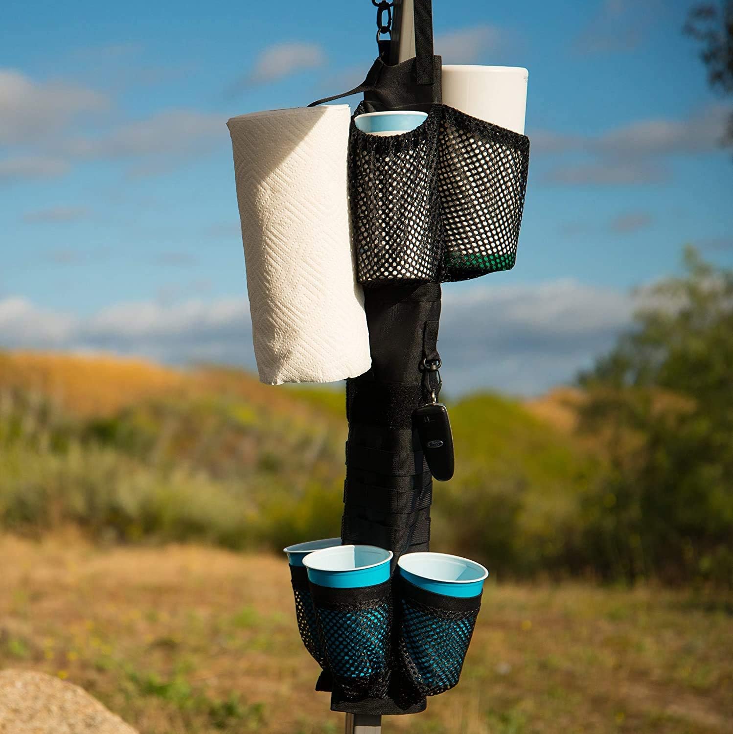 ezSTOW miniSTOW Canopy Organizer - Organize Your Awning, Drink Holder, Paper Towel Storage, Sunscreen Pockets, Trash Bags, Attach to Tree, Outdoor, Hunting, Camping, Baseball, Soccer, Track