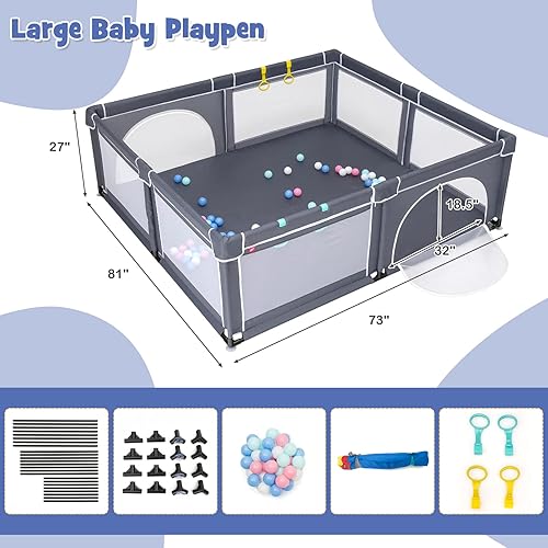 Miniatura 7 de Costzon Corralito para bebés para niños pequeños, patio de juegos grande para interiores y exteriores, centro de actividades para niños con bolas