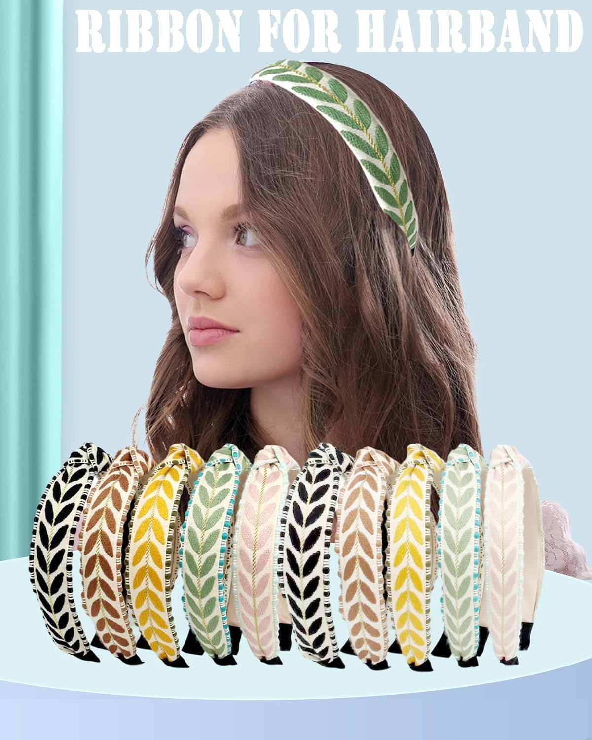 MSCFTFB 20 Yards Leaf Ribbon for Gift Wrapping, 1 inch Ribbon for Flower Bouquet, Fabric Trim Embroidery Jacquard Ribbon for Hair Bow Craft,Christmas,Valentine,Wedding Decoration (Gold)
