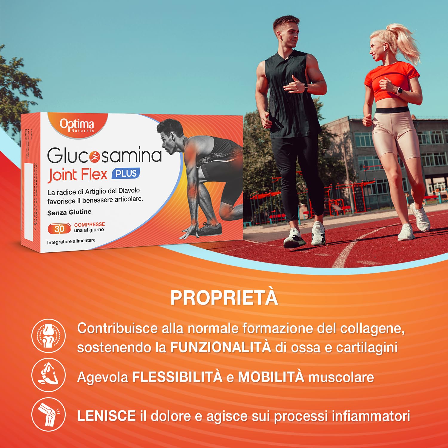 Plus integratore alimentare con Glucosamina, Condroitina, Artiglio del Diavolo e MSM, per il benessere delle articolazioni, 30 compresse Optima Naturals