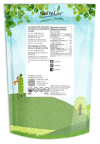 Miniatura 8 de Harina de garbanzos orgánica sin gluten, 4 libras, sin OMG, granos de garbanzos secos finamente molidos, vegano, kosher, a granel. Alto en folato,