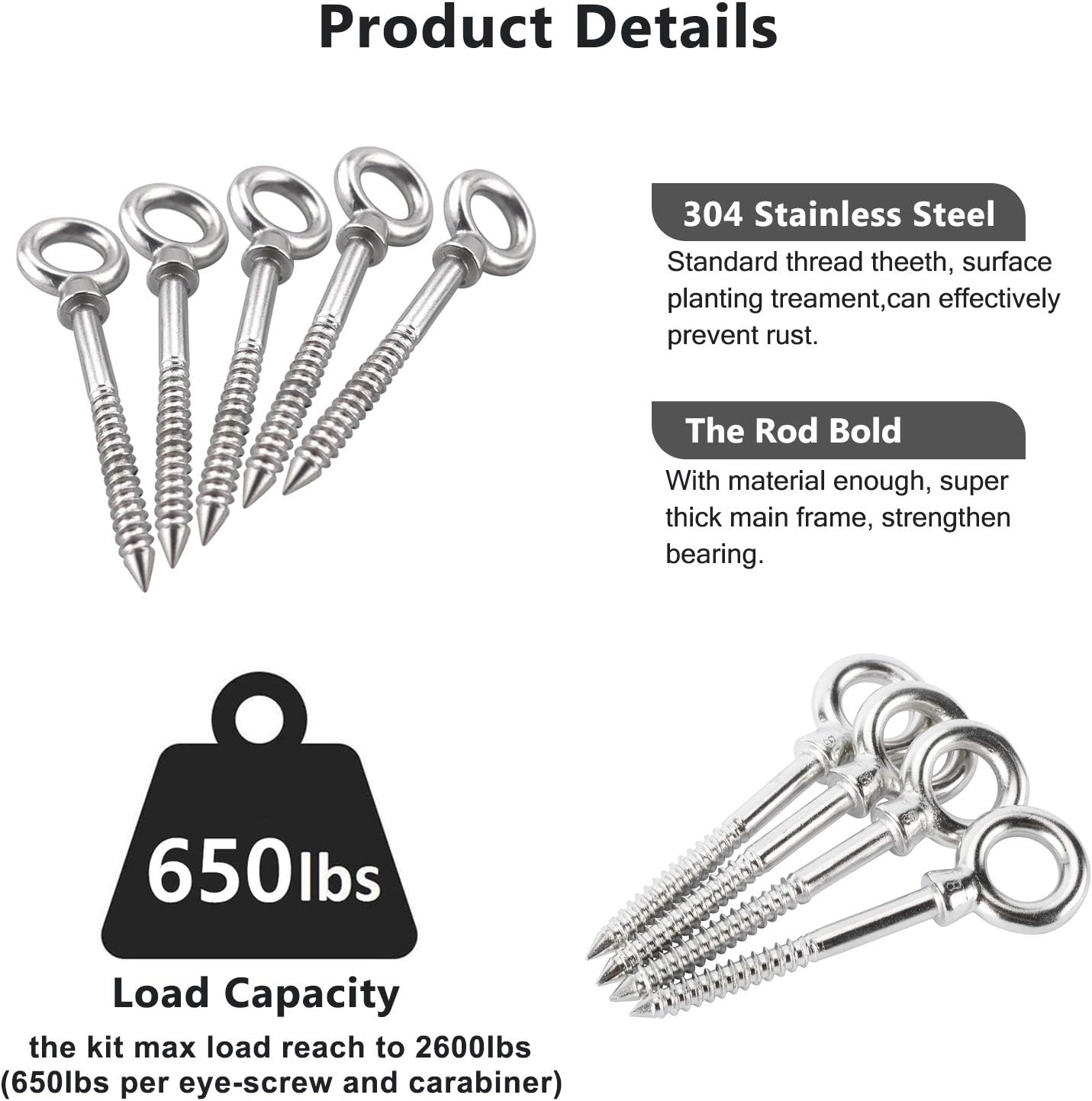 Apragaz Hammock Hanging Kit, 304 Stainless Steel Eye Screws Durable Eye