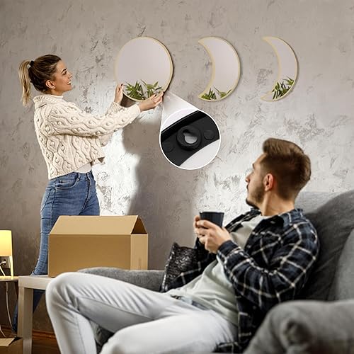 Miniatura 4 de YUBAIHUI Juego de espejos bohemios de fase lunar para decoración espiritual de habitación, espejo de luna de cristal para colgar en la pared para