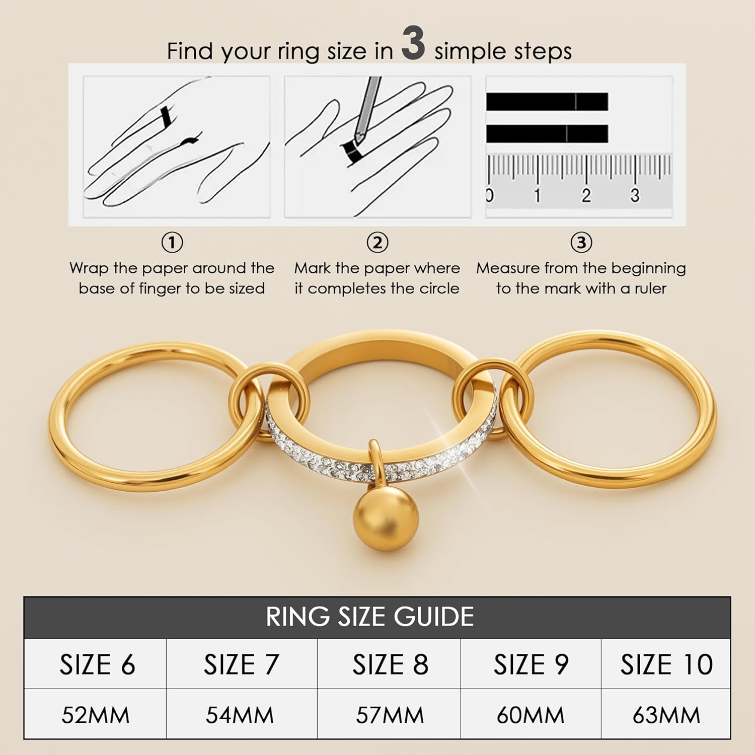 JINHUI Interlocked Stackable Rings for Women,18k Gold Plated Rings Non Tarnish Statement Ring Set With Dainty Cubic Zirconia Stainless Steel Multi Ring Stack Charms Ring Fashion Jewelry for Women - Image 8