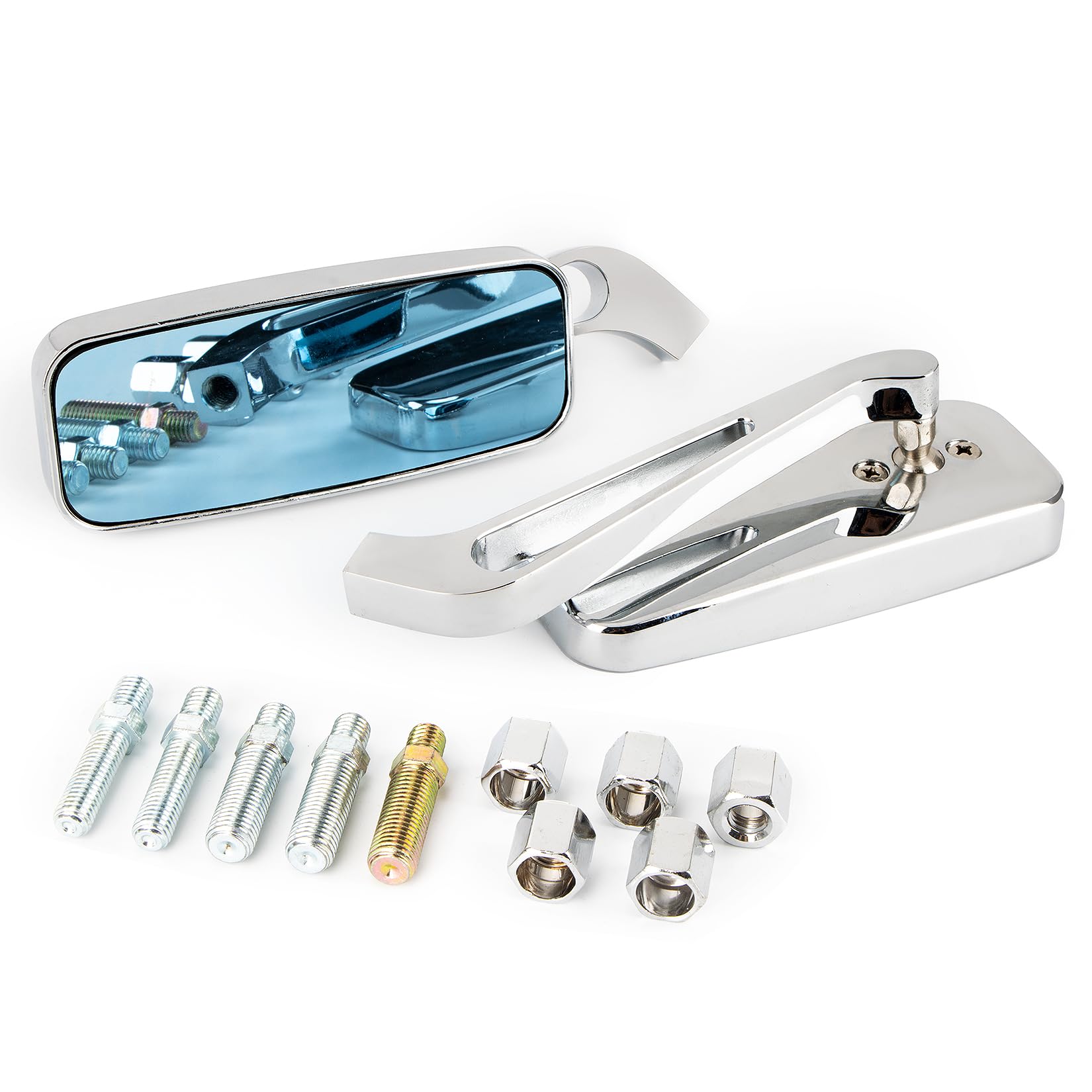 PSLER Specchietti Retrovisori Laterali Rettangolari per Moto - 8mm/10mm Adatti per Road Glide Street Glide Sportster 48 883 120 Chopper Softail Bobber Cruiser (Argento)