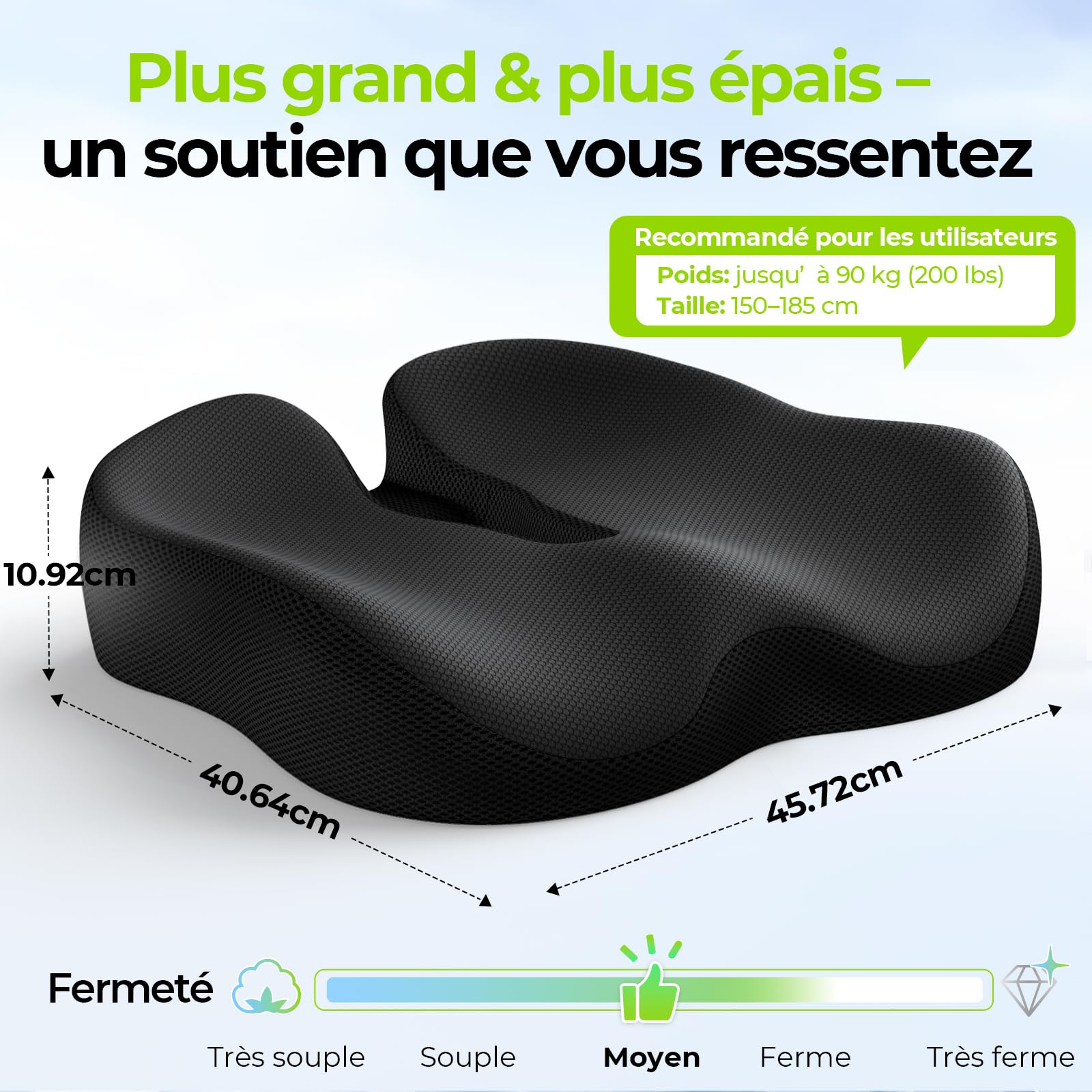 AUVON Coussin Coccyx Ergonomique en Forme Donut, Coussin Hemorrhoid pour Soulager la Douleur des Hémorroïdes et du Coccyx, Mousse à Mémoire de Forme Épaisse avec Soutien Ferme pour Sciatique, Escarres