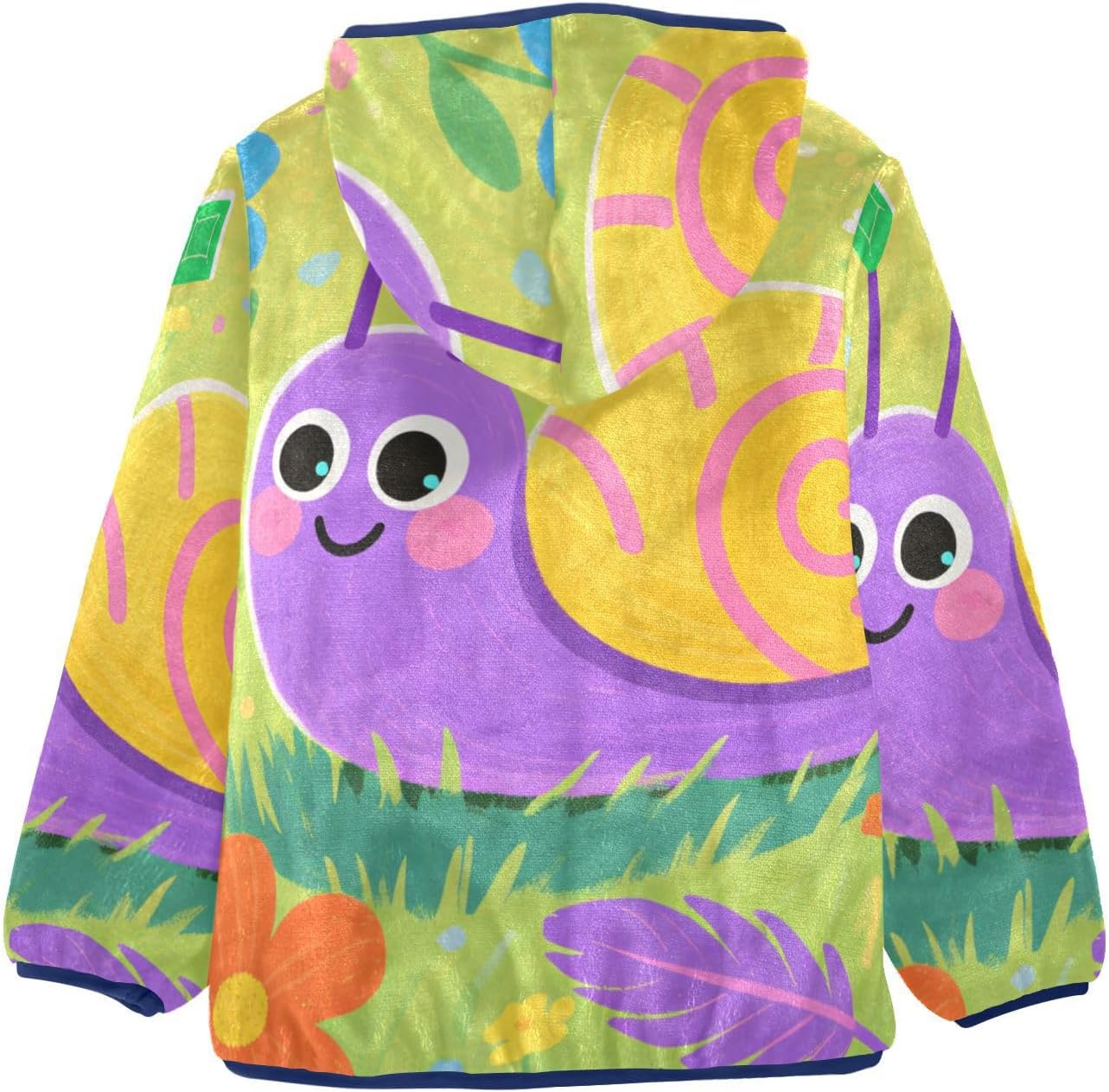 Cartoon Cute Snail and Flowers Colorful Toddler Hooded Jackets Children Plush Outerwear Navy Blue Baby Boys Clothes