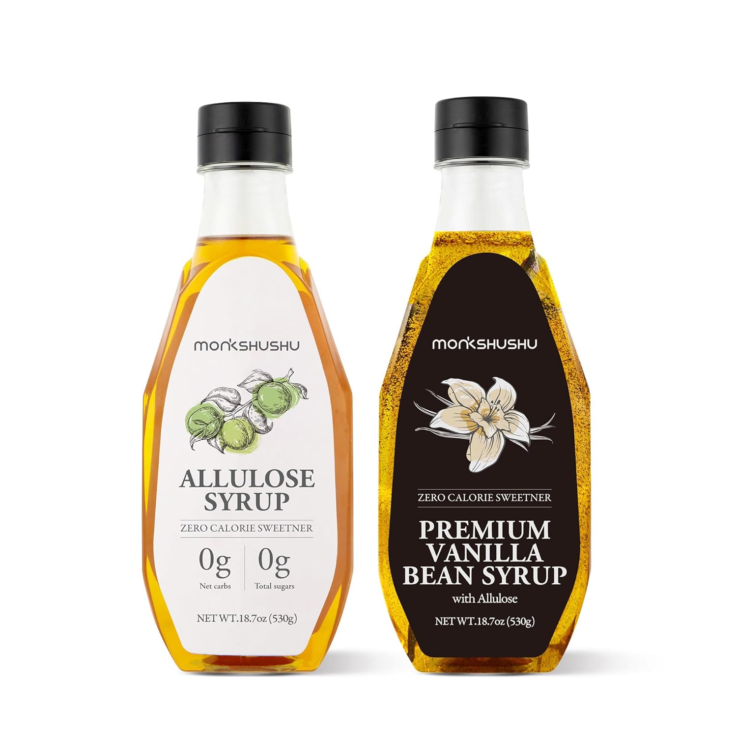 Allulose syrup & Premium Vanilla Bean Allulose Syrup 18.7 Fl Oz - Liquid Sweetener for coffee and other drinks - Keto, Vegan, Diabetes-Safe - Zero Calorie Sugar Substitute - Monk Fruit