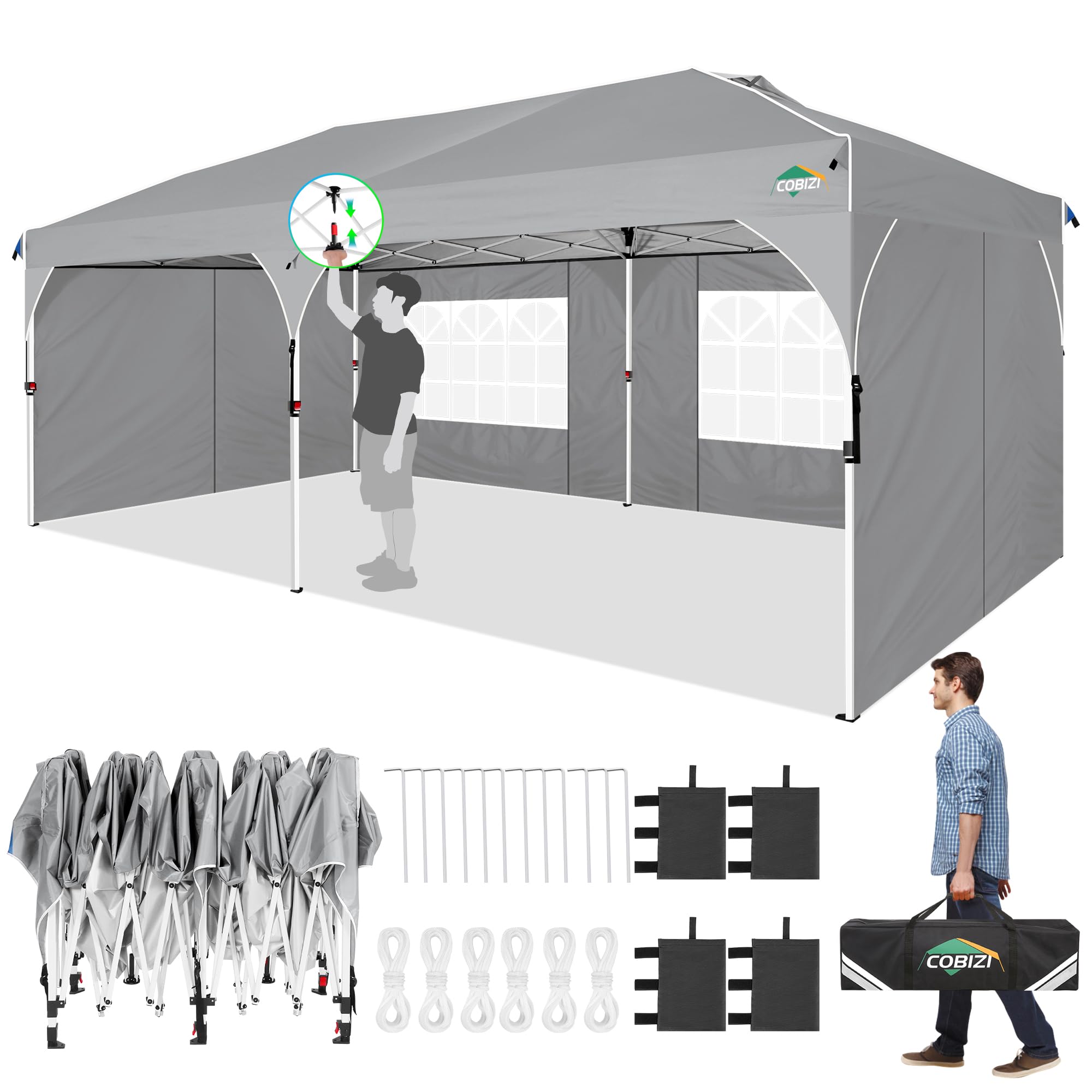 COBIZI 10x20 Pop Up Canopy with Patented Lock