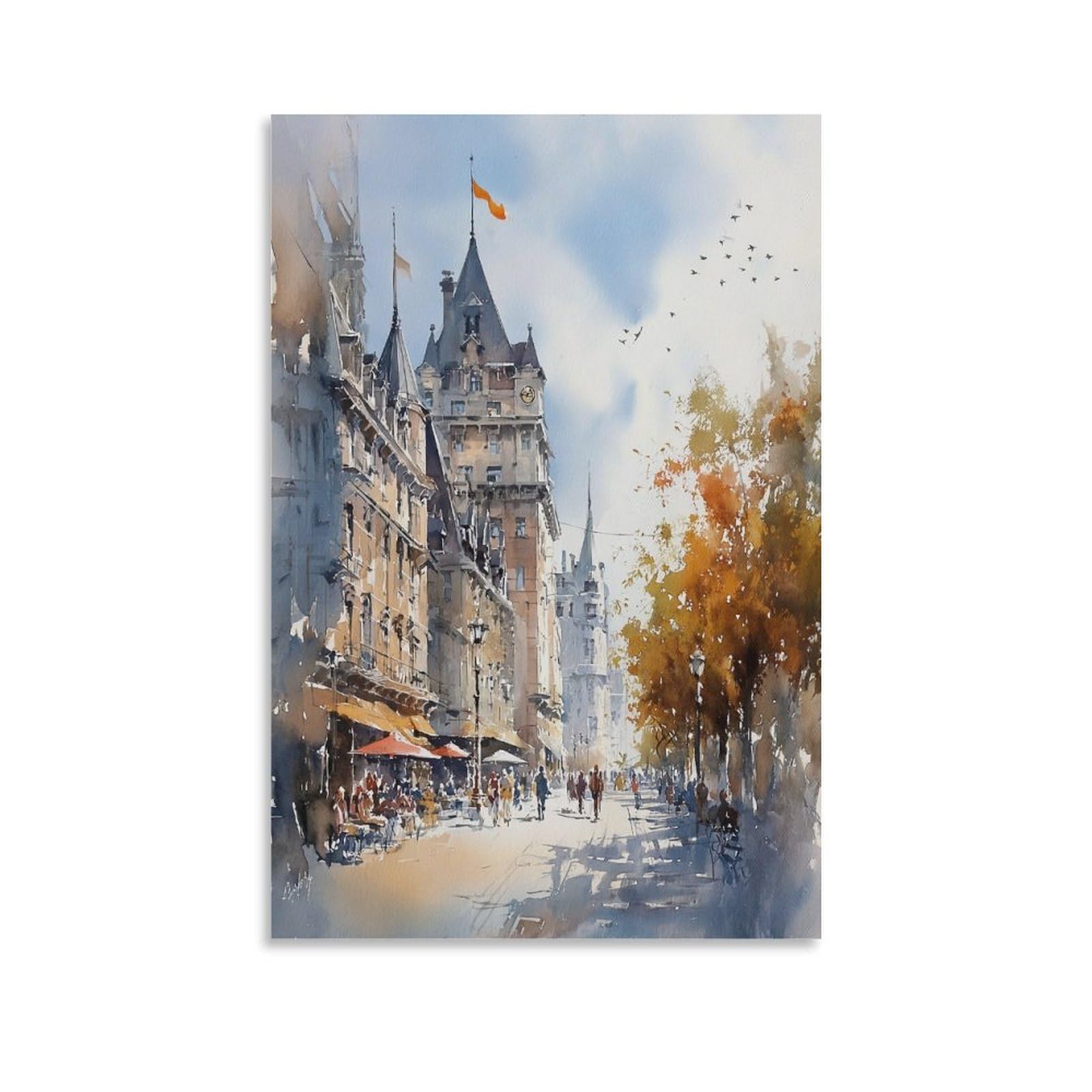 XWYMXZ Montreal Quebec Cityscape Watercolor 16x24inch(40x60cm) Vintage Travel Poster Watercolor Canvas Art