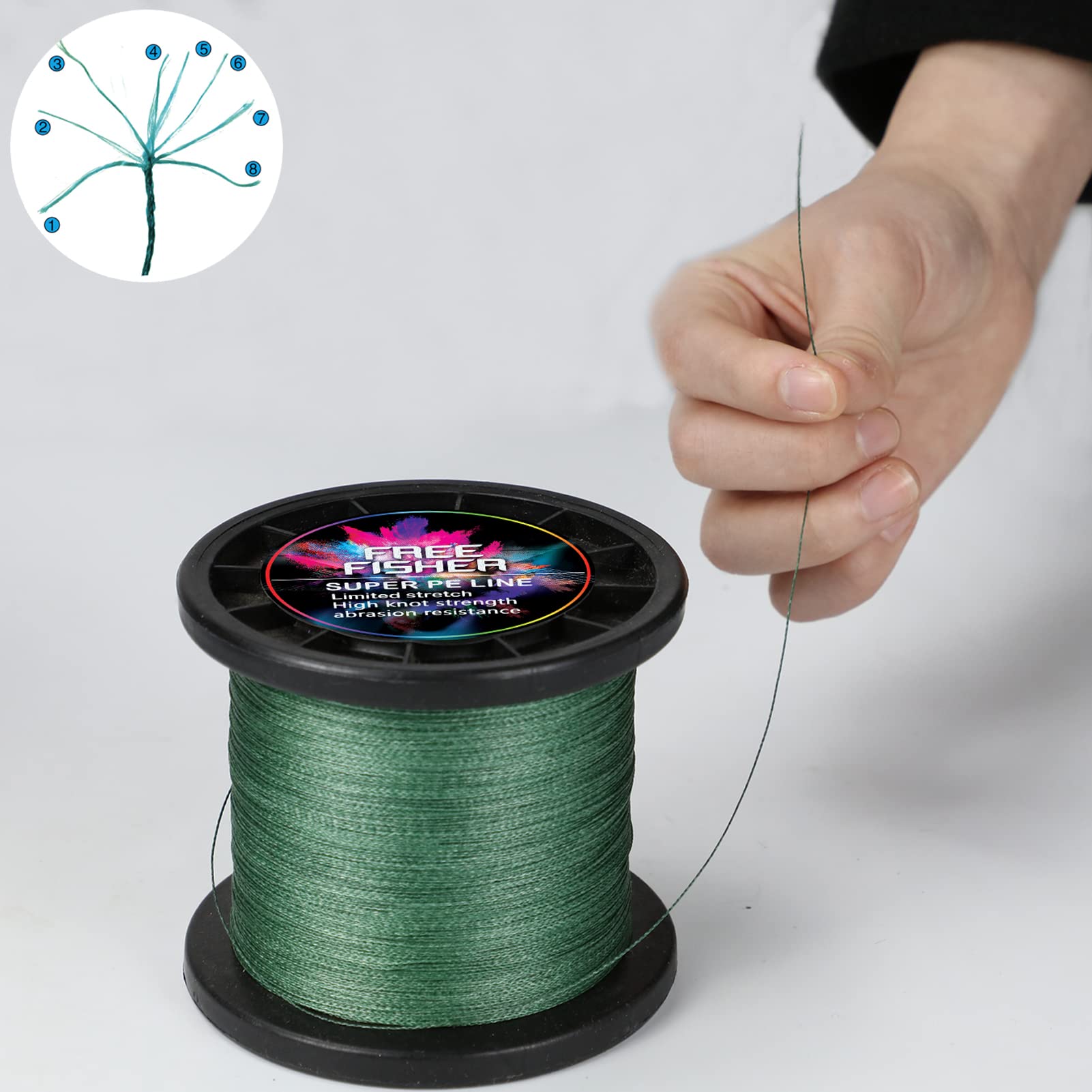 Sedal Trenzado Pesca 300m/1000m 8 Trenzados Resistentes Desgaste Suaves Hilos de Pesca PE Fuerte Tensión Línea Mar Pesca Línea 5.4-90kg, Verde Militar (1000m), 12# (0.60mm/61kg)