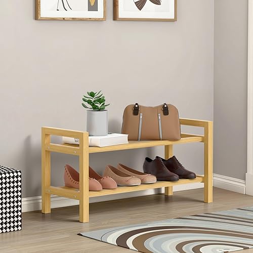 Miniatura 2 de Haddockway Zapatero de bambú para armario, organizador de zapatos independiente con varillas redondas suaves y asas prácticas, estante apilable de