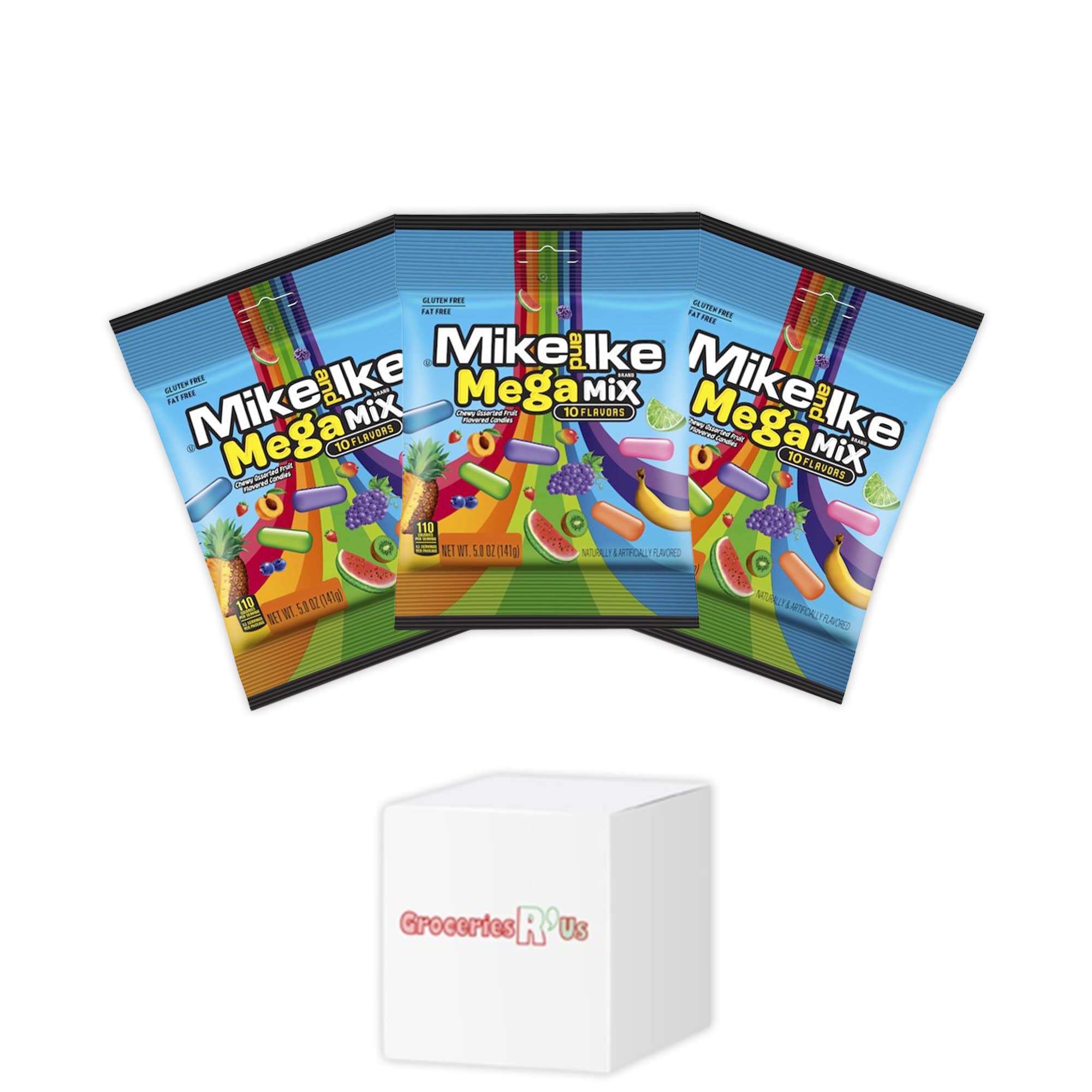 Mike & Ike Mega Mix Peg Bag - Chewy Assorted Fruit Flavoured Sweets- 10 Flavours - 5oz (141g) Pack of 3