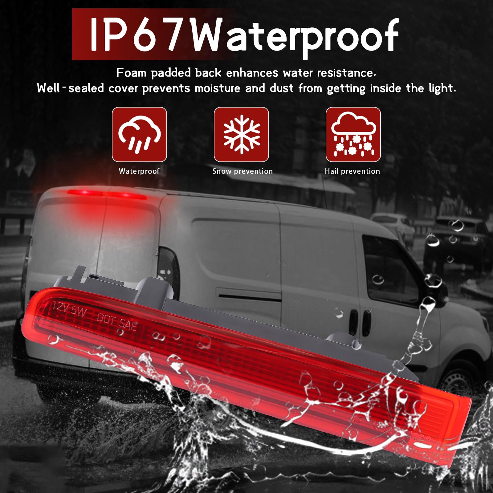 CPROSP 1 Paire Troisième Feu Stop 12V, Feu de Stop Arriere Compatible avec VW T5 T6 2003-2016, Rouge, Modèles avec Porte Battante Uniquement, 7E0945097E, 7E0945097F