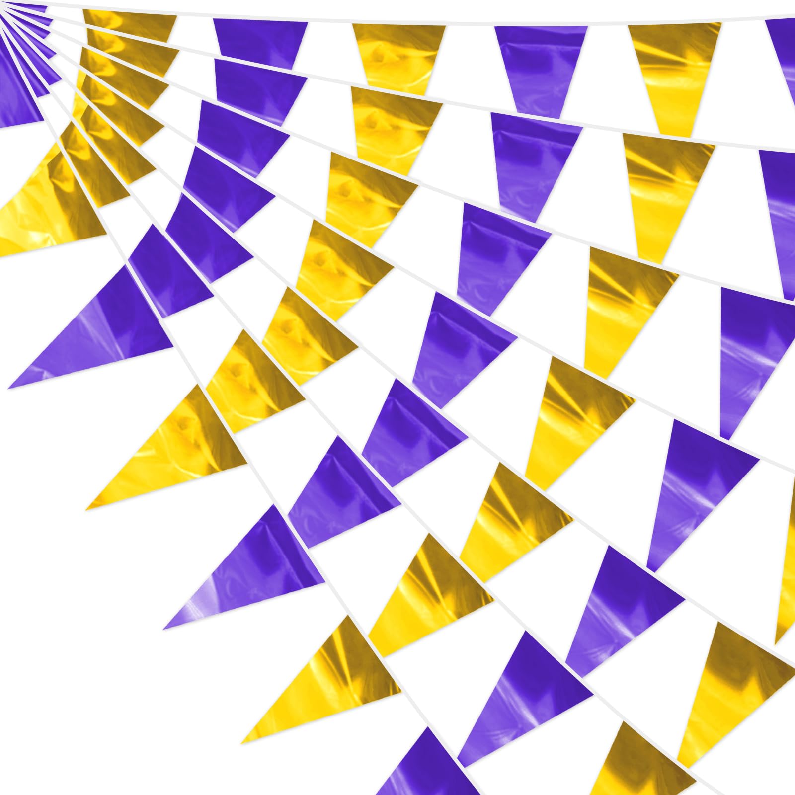 130FT PurpleGold Glitter Triangle Pennant Banner Flag Metallic Bunting Fabric Garland for Christmas Graduation Wedding Engagement Anniversary Bachelorette Bridal Shower lavenderValentine's Party Decor