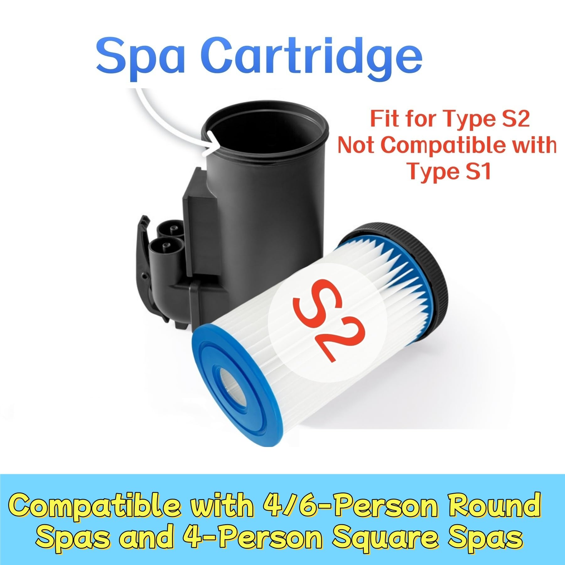 29012E Lot de 4 cartouches filtrantes pour spa et jacuzzi de type S2 Non compatible avec le type S1 Blanc