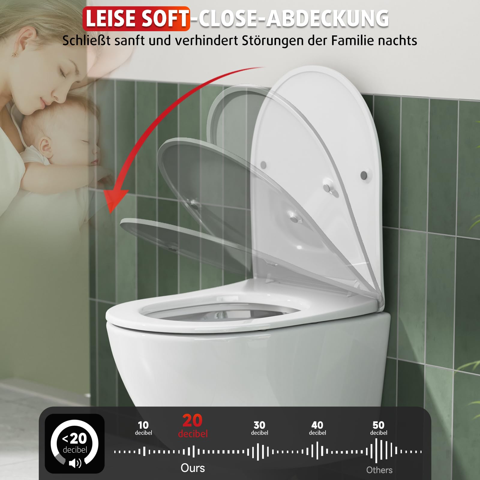 Rainsworth Wisząca muszla klozetowa, wolnoopadająca, kompaktowa ceramiczna toaleta, 48,5 cm długości, łatwa do czyszczenia, do łazienki