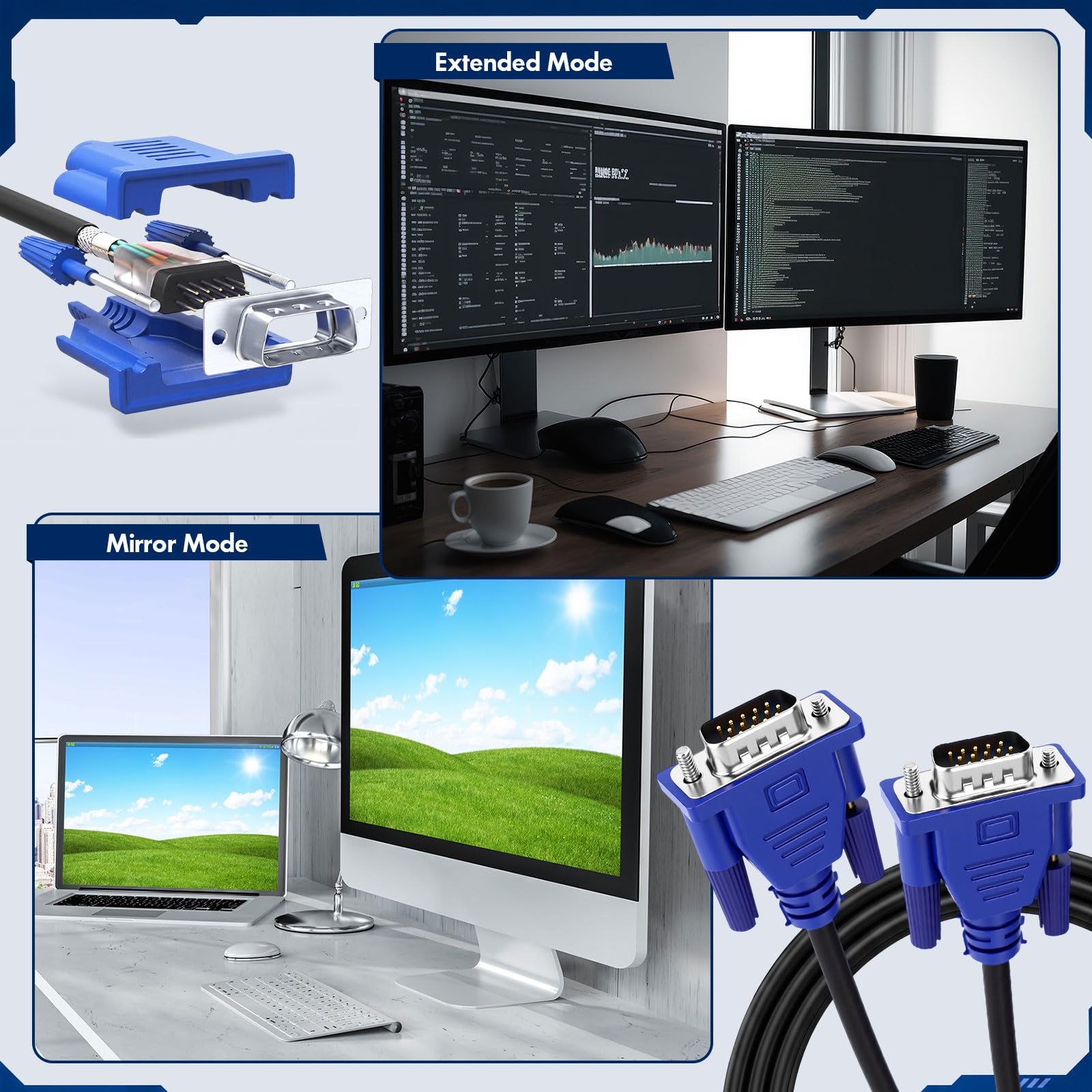 Sabary Confezione da 20 cavi VGA da 1,5 m HD15 maschio a maschio, ad alta velocità, 1080p FHD 60 Hz, adattatore video ad alta risoluzione per monitor, TV, PC, proiettore, console di gioco, confezione