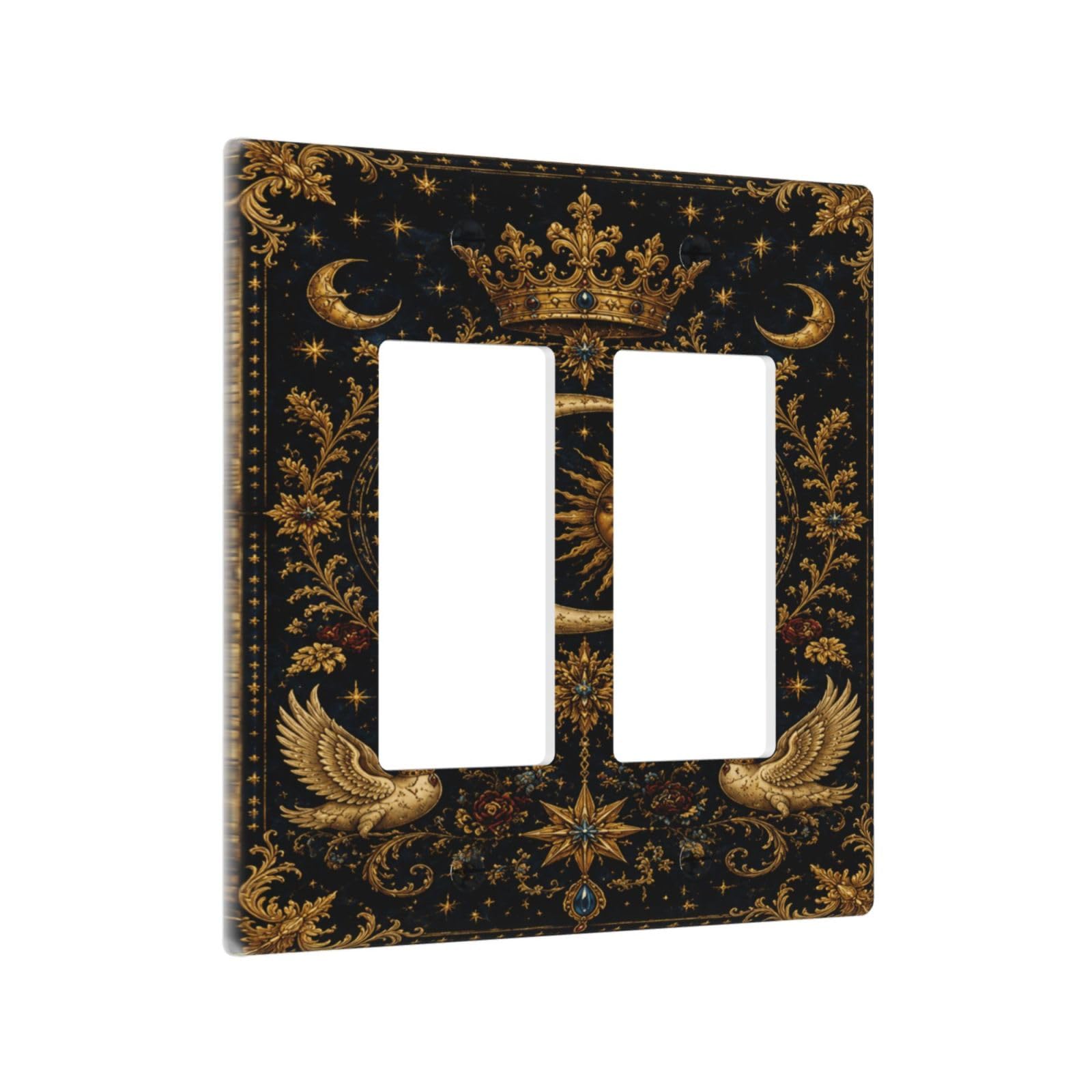 Thsanju Outlet Covers Celestial Sun Moon Fantasy Double Rocker Light Switch Covers Decorative Royal Gold Magical Fantasy 2 Gang Gfci Wall Plate Electrical Receptacle Switchplate for Home Decor