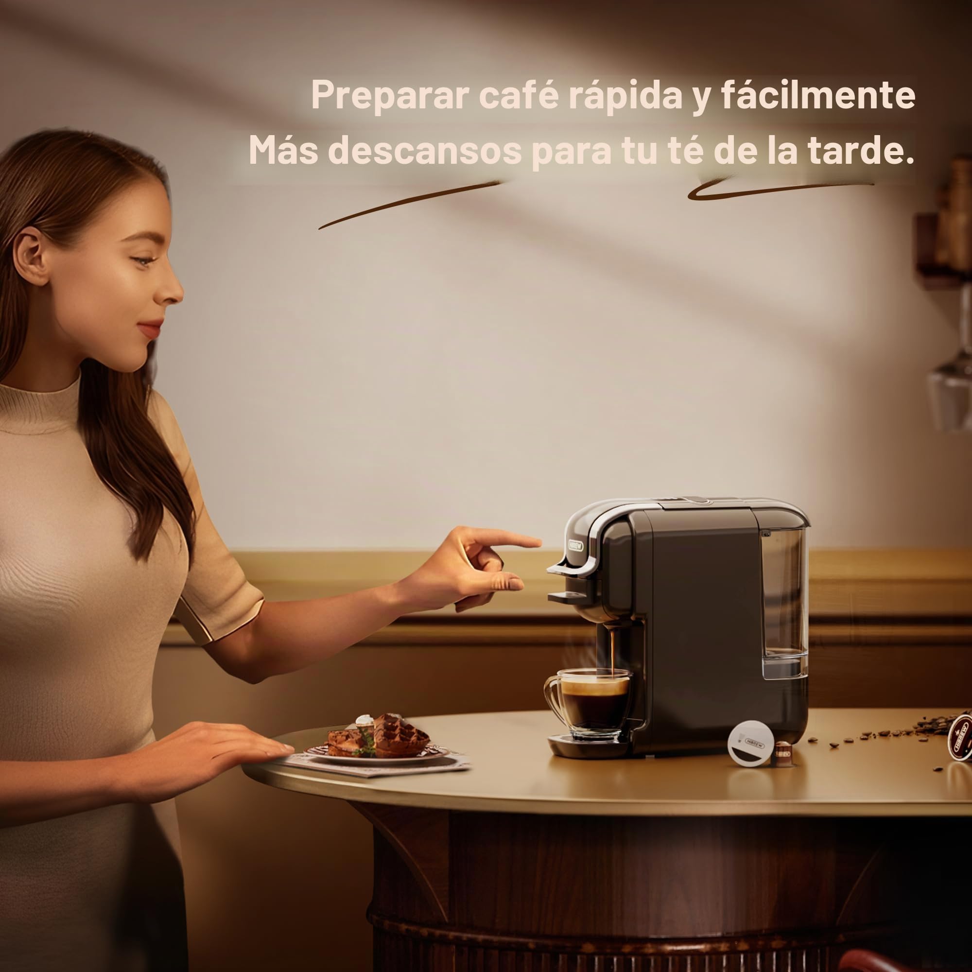 HIBREW Cafetera para Espresso, para bebidas calientes y frías, infusión fría, Oro cálido, 5 en 1, Cápsulas múltiples, Polvo, Molido (Negro)