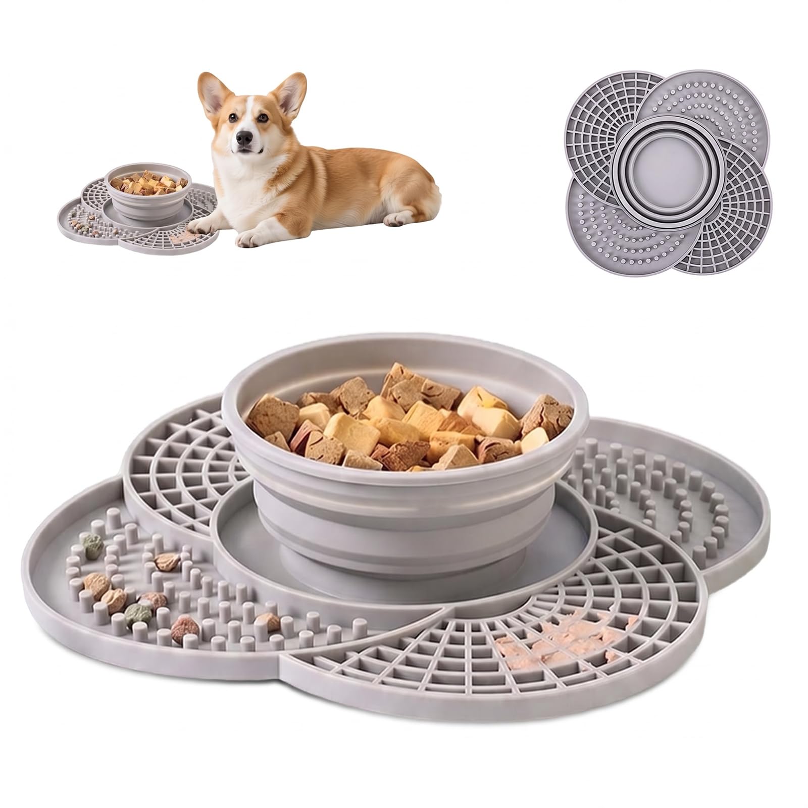 Slow Feeder Cat Bowl, Silicone Cat Puzzle Feeder with Suction Cup Anti Choking Puppy Lick Bowls Shallow Enrichment Bowls for Dogs Cats