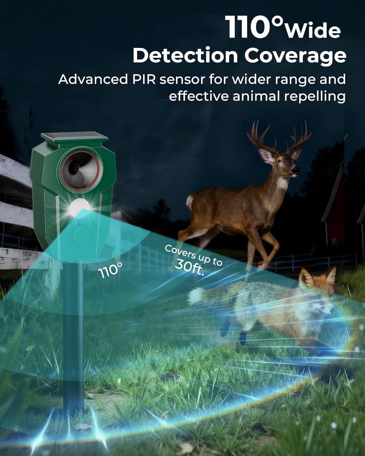 Solar-Powered Ultrasonic Animal Repeller for Outdoor Yards & Gardens with Motion Sensor – Waterproof Deer Repellent Devices Repel Deer, Raccoons, Rabbits & Cats