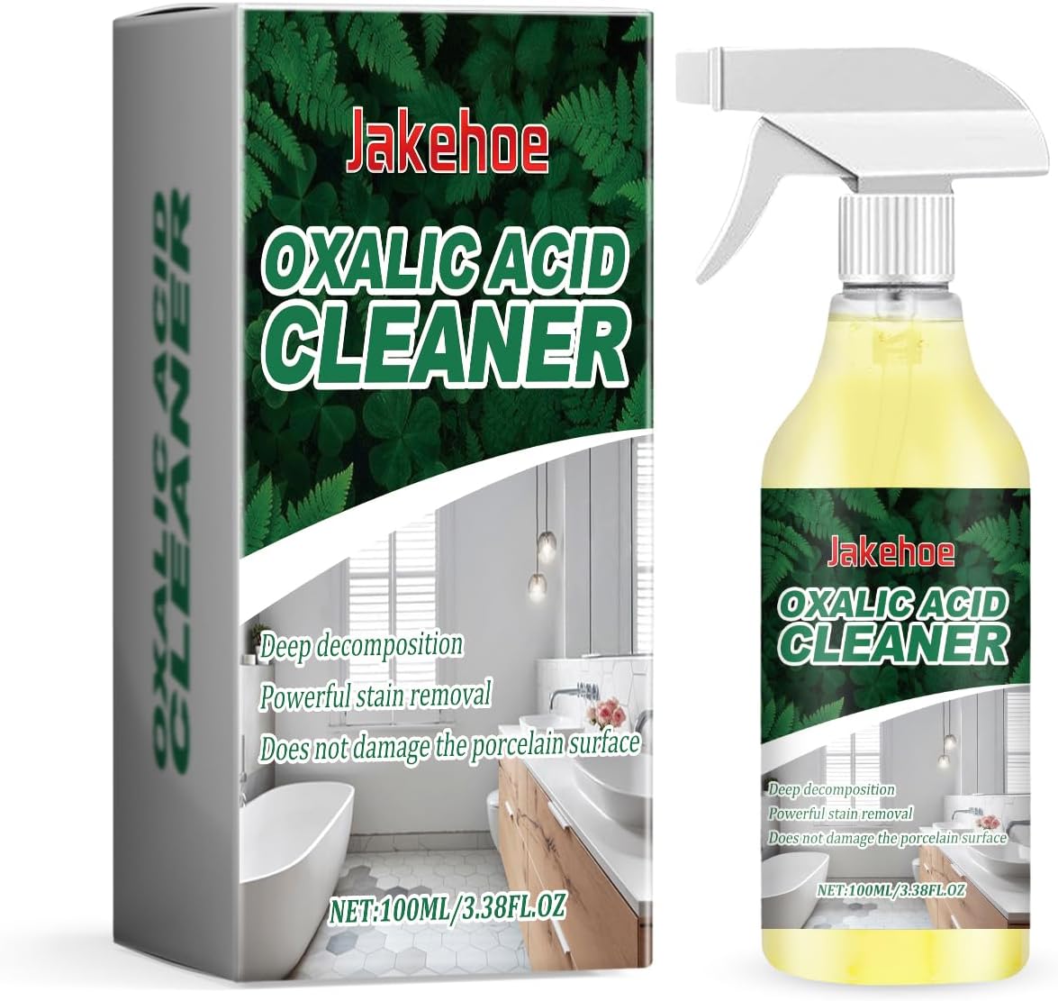 Oxalic Acid Cleaner, Powerful Stain Removal Spray for Bathroom, Toilet, Porcelain, 100ml/3.38oz, Multi-Surface, Deep Cleaning