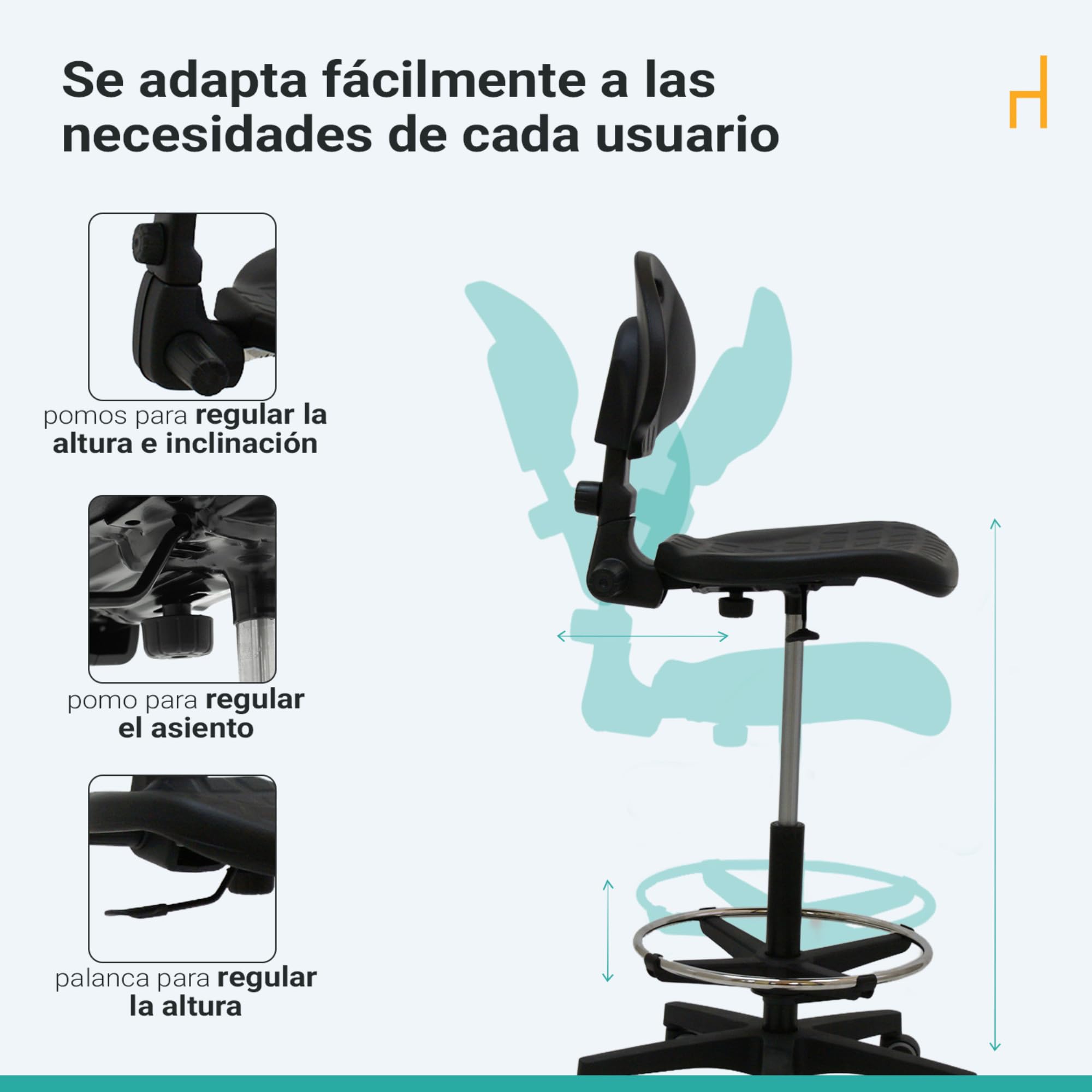 La Silla de Claudia: Taburete Alto Modelo Work con Respaldo | Silla Escritorio con Reposapies | Centrosilla Taburete con Ruedas Giratorio | Silla Ergonómica Alta para Trabajo o Estudio