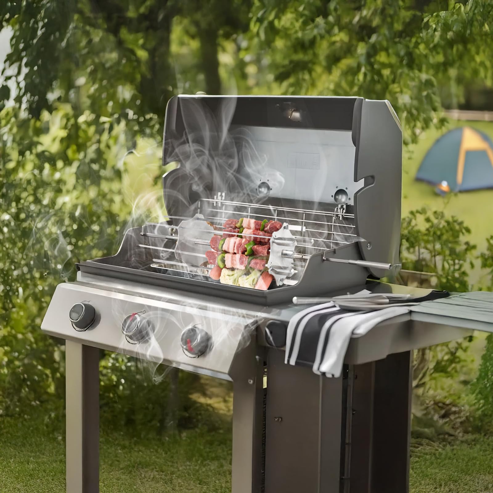 DBREAKS Set di Spiedi Rotanti in Acciaio Inox, Set di Spiedi per Girarrosto per Fino a Ø14mm Griglia Girevole, con 6 Spiedini Lunghi (41 cm) e 6 Spiedini Corti (30 cm), per Forno, Barbecue, Griglia