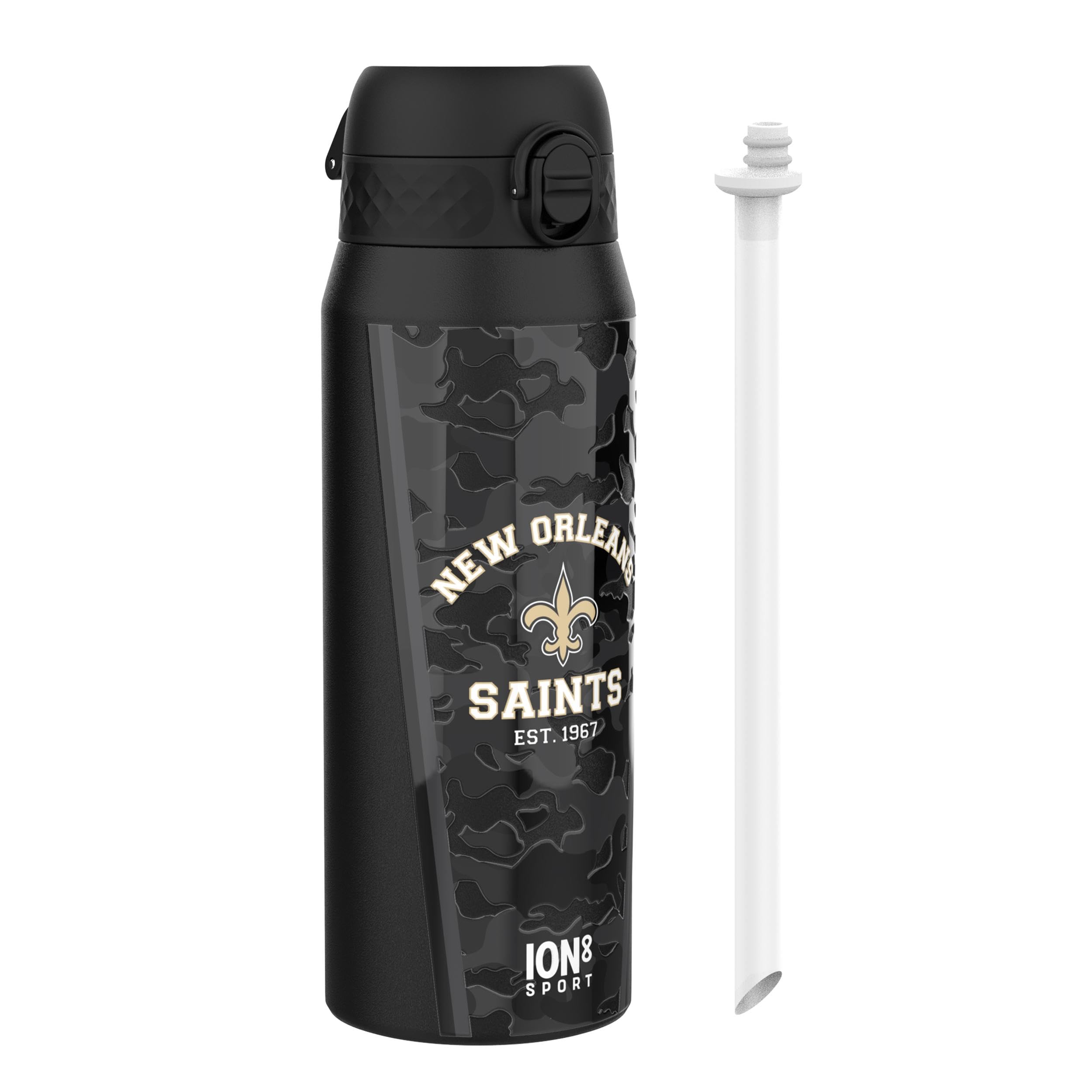 NFL New Orleans Saints Sports Thermal Water Bottle with Removable Straw, 750ml/24oz, Leak Proof Insulated Drinking Bottle, Easy to Open, Secure Lock, Dishwasher Safe, Flip Cover, Metal Water Bottle