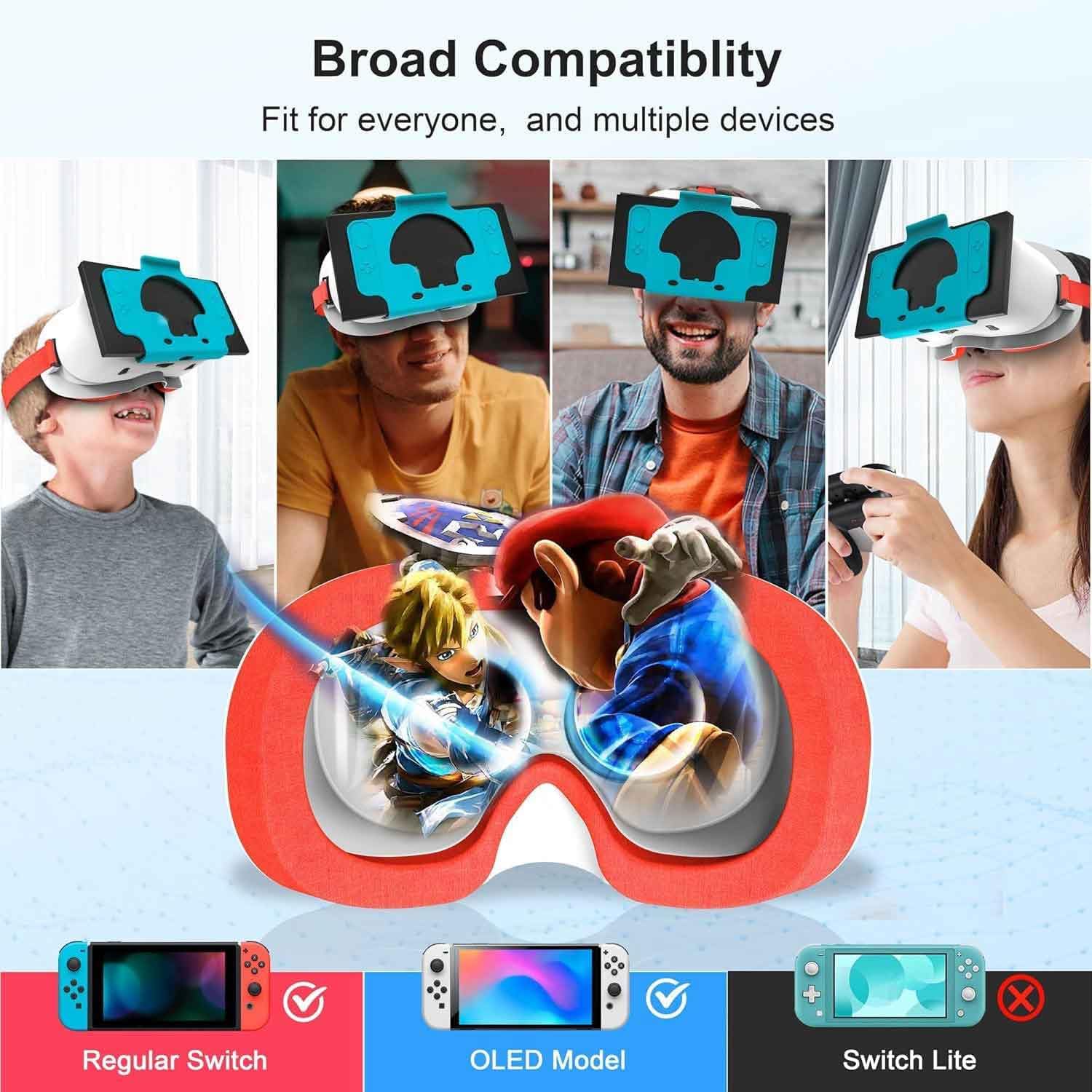 VR-Headset für Nintendo Switch und Switch OLED-Modell, Switch Virtual Boy VR-Brille mit verstellbaren HD-Gläsern und bequemem Kopfband, Labo VR Kit 3D-Brille für Switch-Zubehör (weiß und blau)